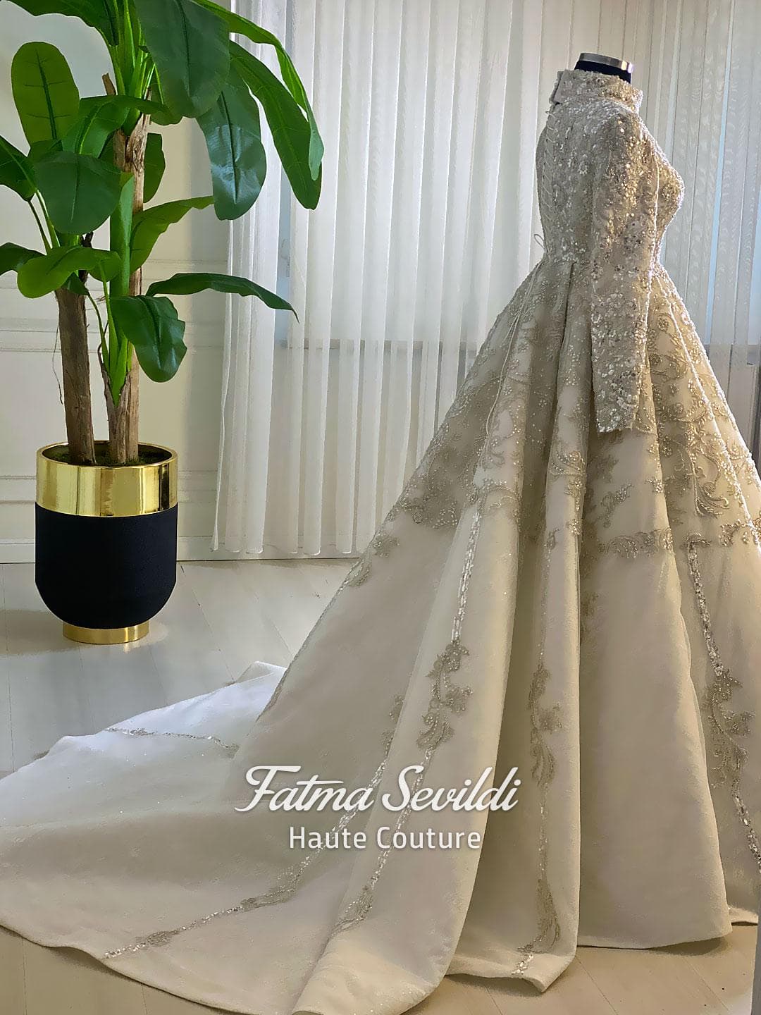 Muslim Wedding Dress with Hijab, Beaded Lace High Neck Long Sleeve Princess Gown, Custom - image 4