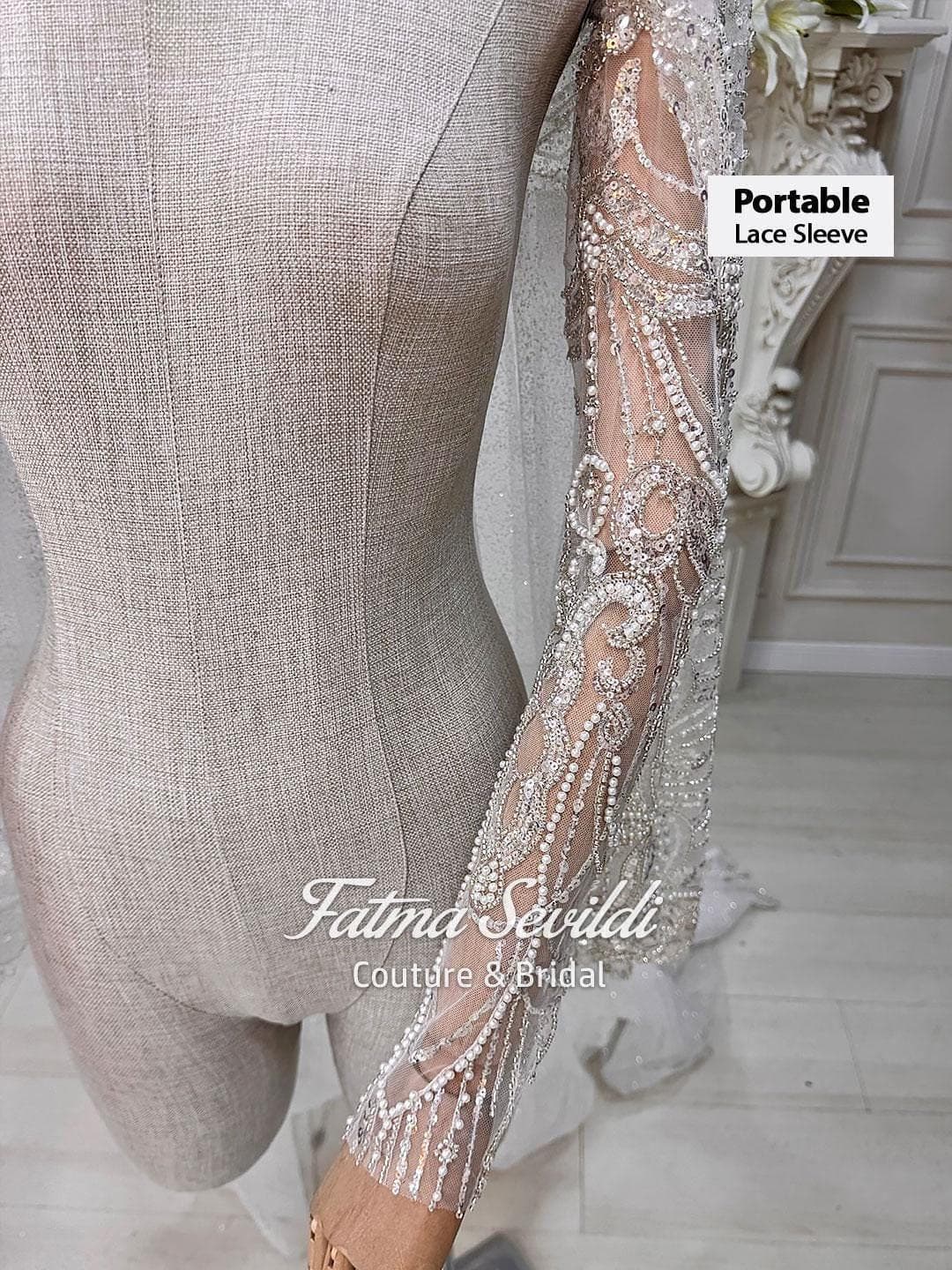 Detachable Beaded Lace Wedding Sleeves, Modest Bridal Overlay, Vintage Veil Option