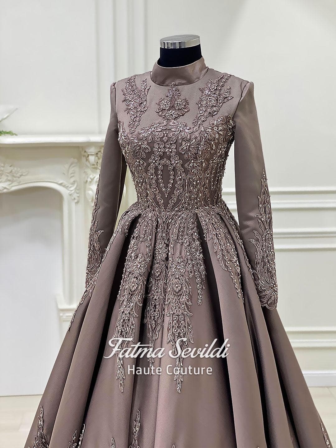 Hijab Engagement Dress with Long Cloak, Beaded Lace Ballgown, Custom Hijab Bridal - image 3