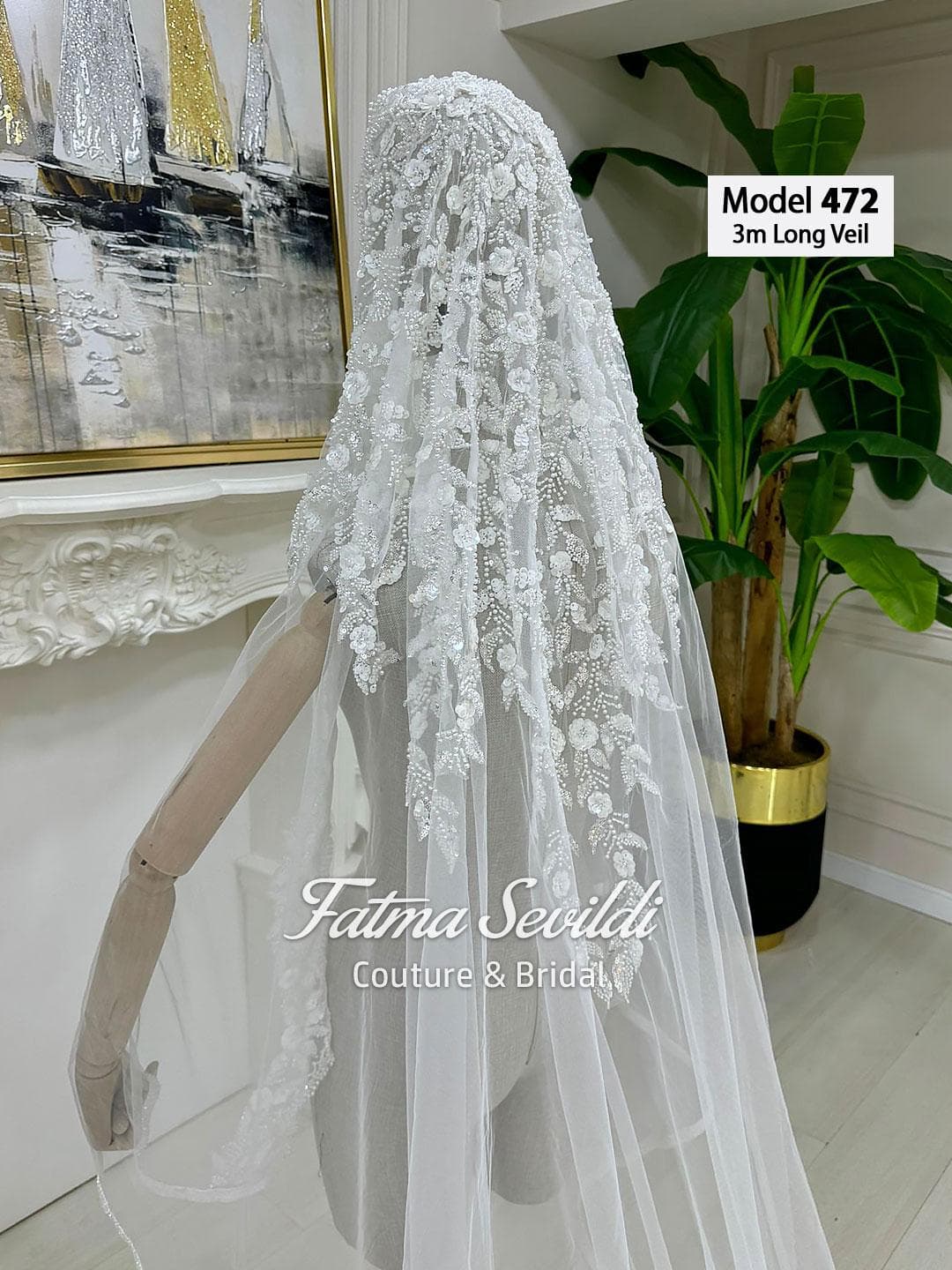 Beaded lace cathedral wedding veil with mantilla edge on soft premium tulle, hand-sewn appliqué for a couture finish. Hijab-friendly option available with optional hijab set.