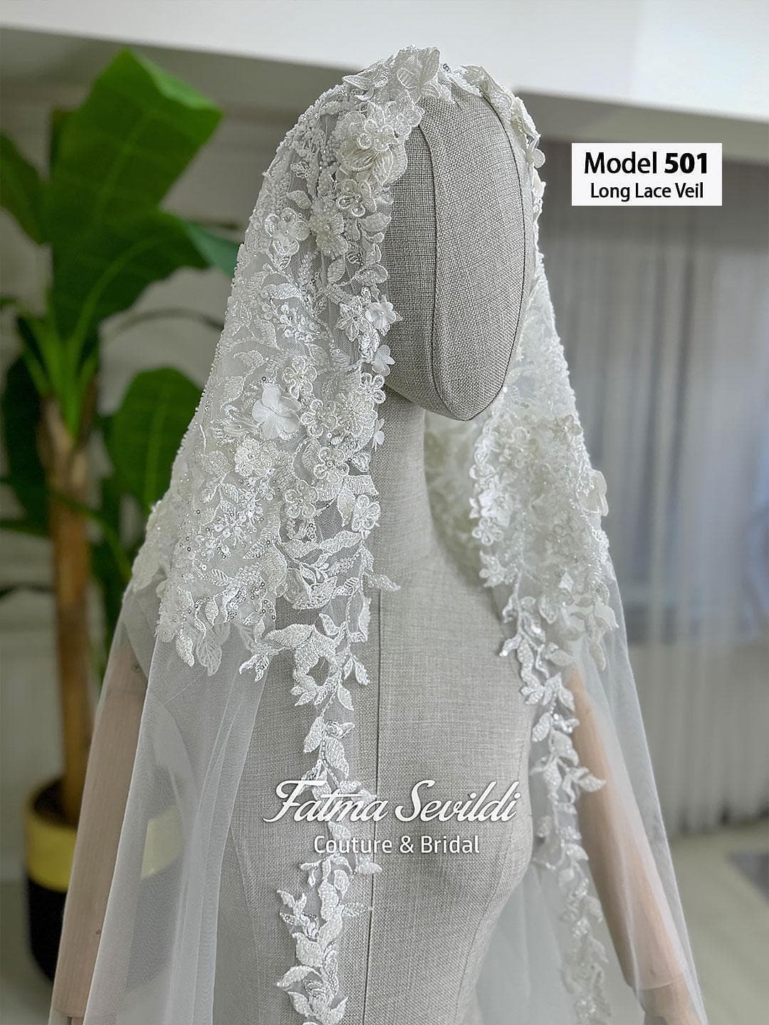 Beaded Lace Edge Cathedral Wedding Veil, Luxury Pearl Veil, Hijab Modest Style V1