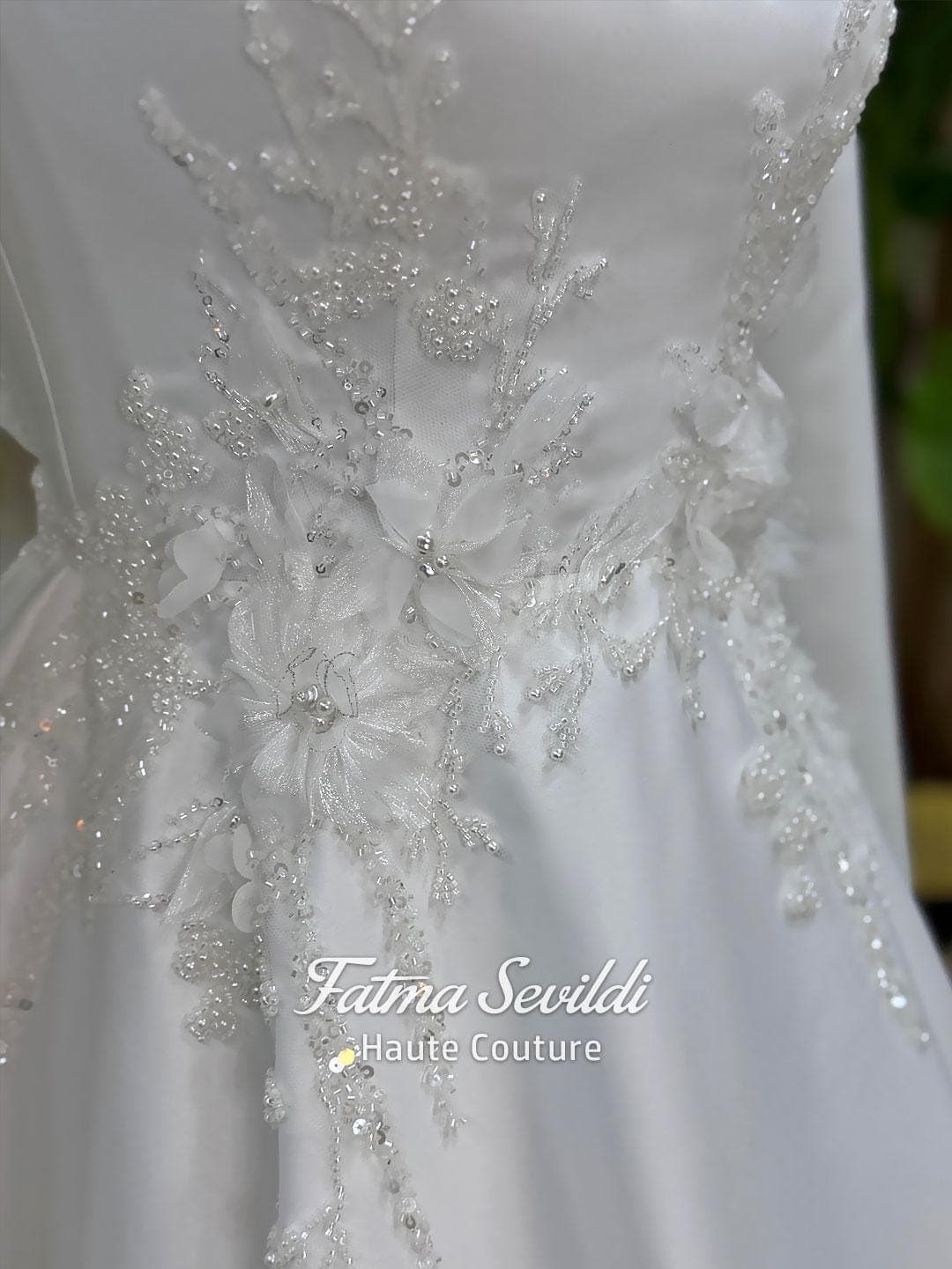 Muslim Wedding Dress with Hijab, 3D Floral Beaded Lace, High Neck, A-Line Long Sleeve - image 4