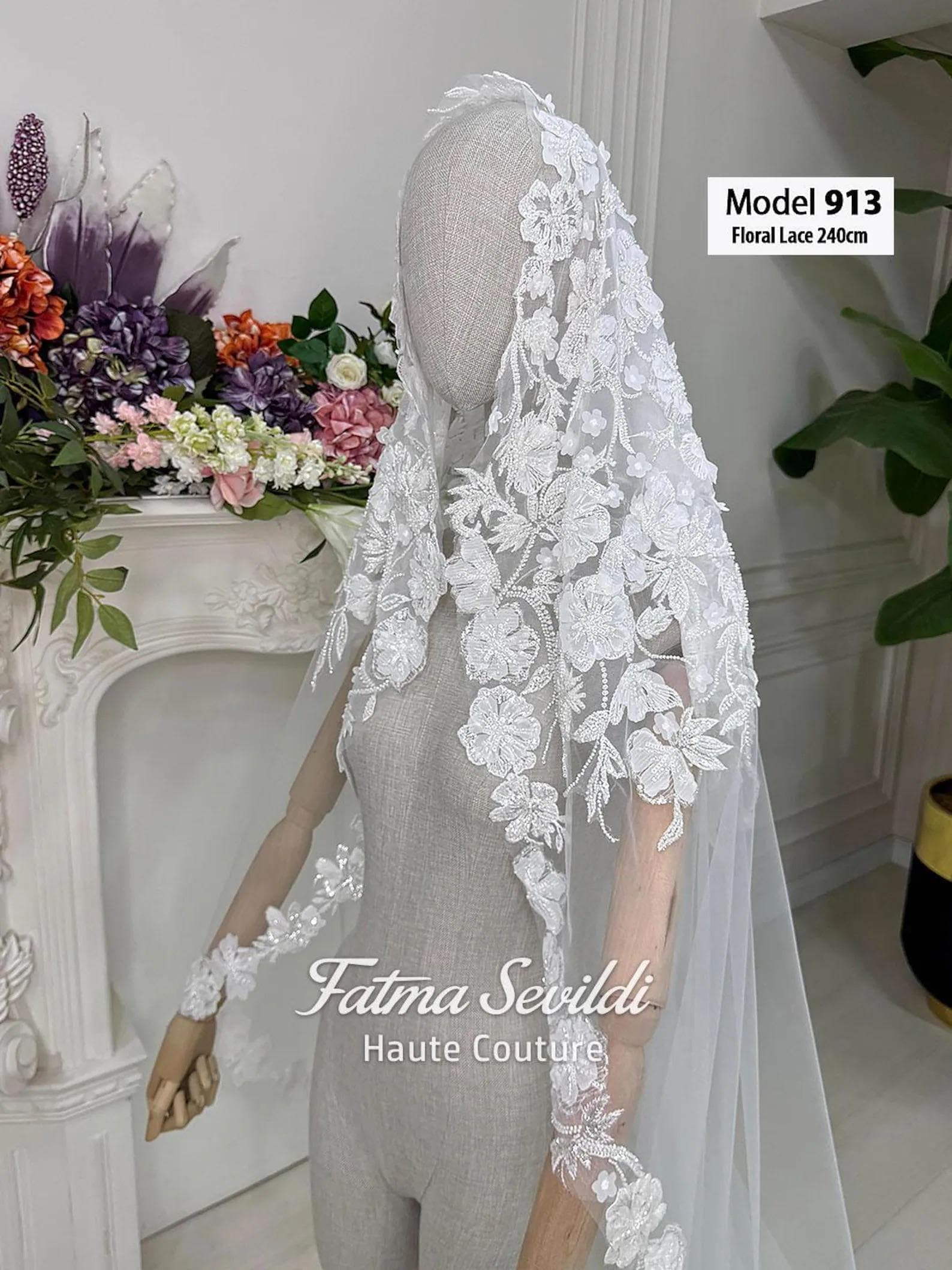 Beaded Lace Edge Cathedral Wedding Veil, Hijab Bridal Option, Mantilla Inspired V10