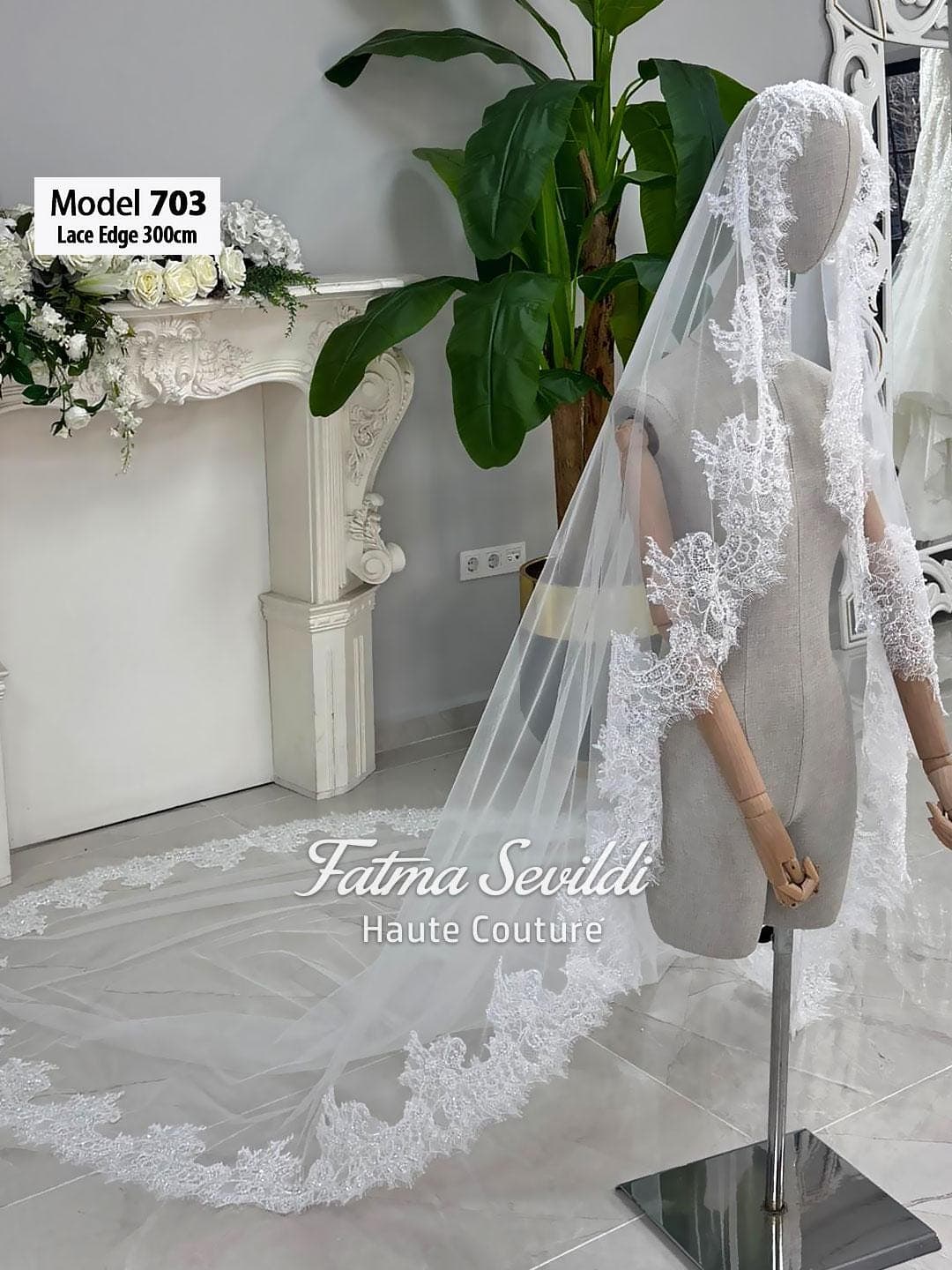 Cathedral beaded lace wedding veil on soft premium tulle with hand-sewn appliqué for a couture finish. Hijab-friendly modest option available with optional hijab head set.