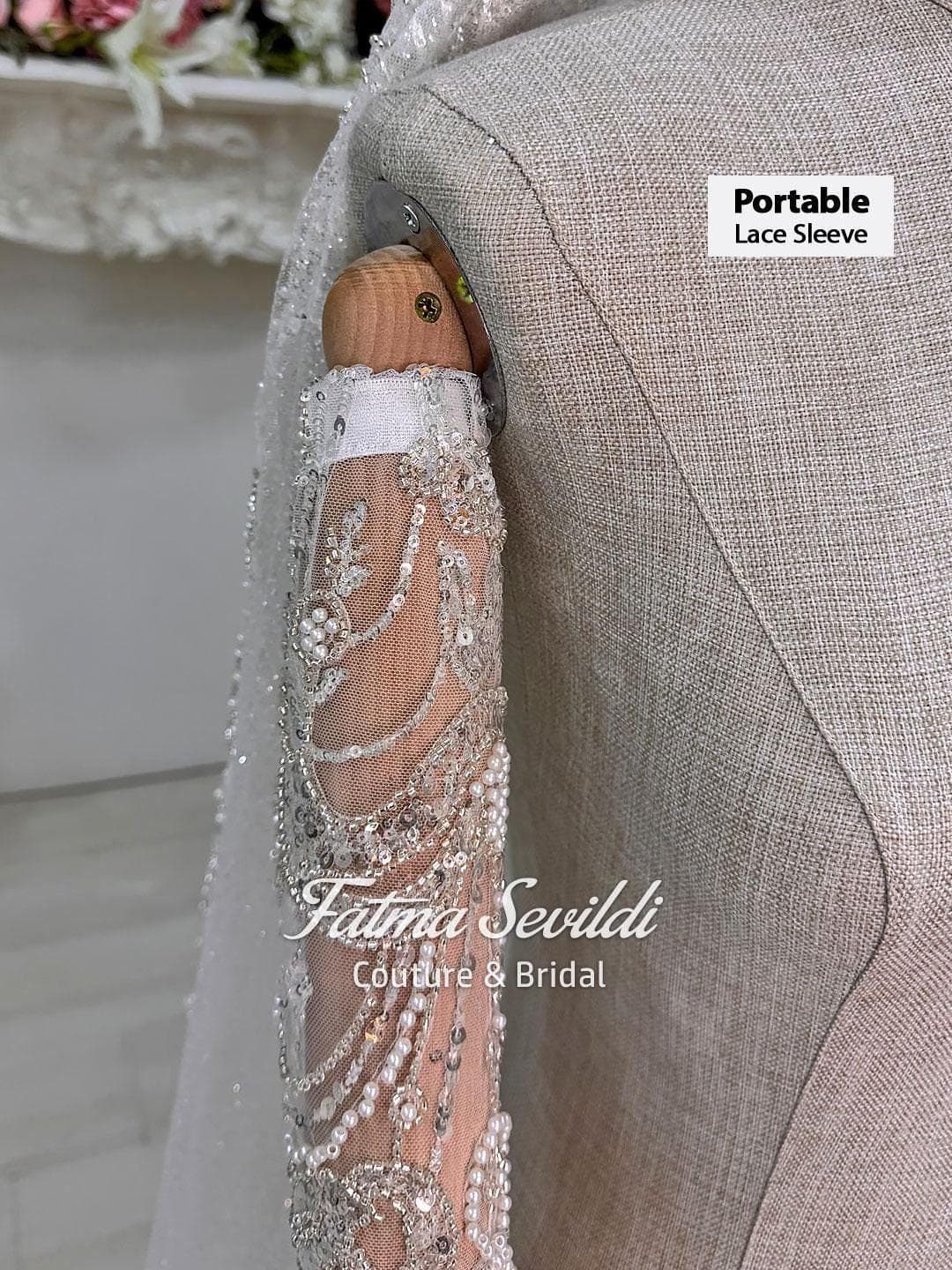 Detachable Beaded Lace Wedding Sleeves, Modest Bridal Overlay, Vintage Veil Option - image 3