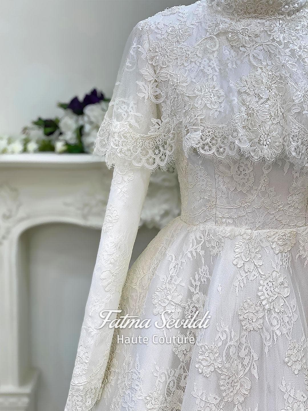 Luxury Hijab Wedding Dress, Veiled Lace Ball Gown, High Neck Long Sleeve Couture - image 5