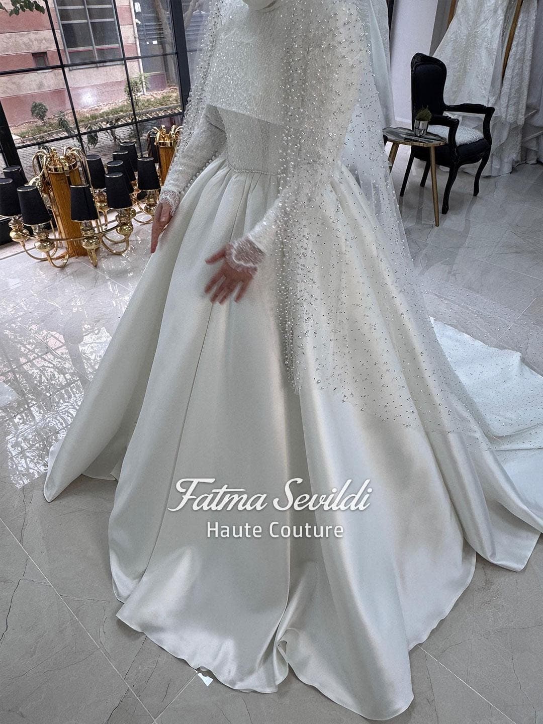hijab wedding dress, modest wedding dress, veiled bridal gown, beaded lace gown, satin ballgown, high neck gown, long sleeve bride, couture bridal, lace veil included, pearl veil option, petticoat included, made to measure, custom modest dress