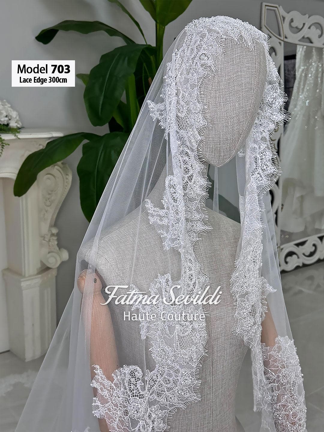 Cathedral beaded lace wedding veil on soft premium tulle with hand-sewn appliqué for a couture finish. Hijab-friendly modest option available with optional hijab head set.