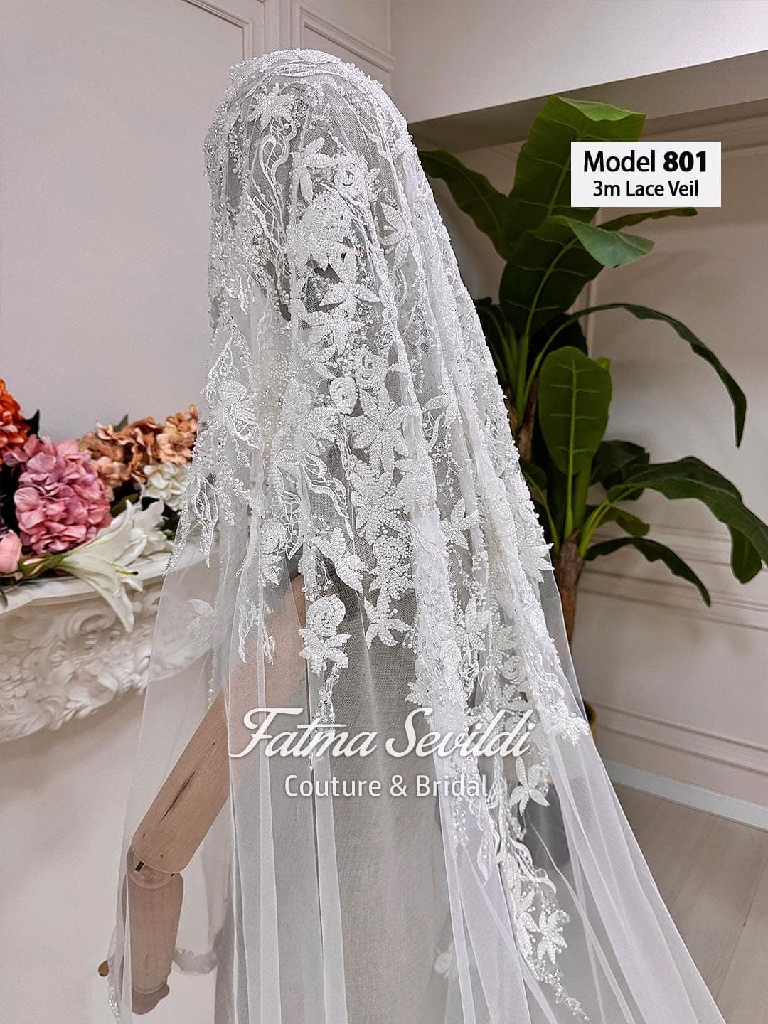 Beaded Lace Edge Cathedral Wedding Veil, Hijab Bridal Option, Mantilla Style V3