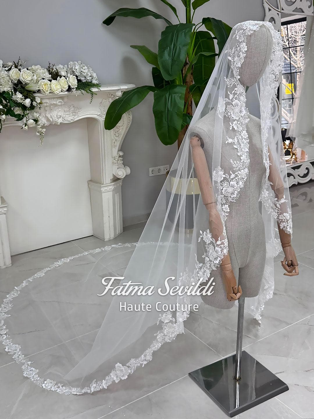 Modest Mermaid Wedding Dress, Beaded Lace High Neck, Long Sleeve Hijab Gown - image 5