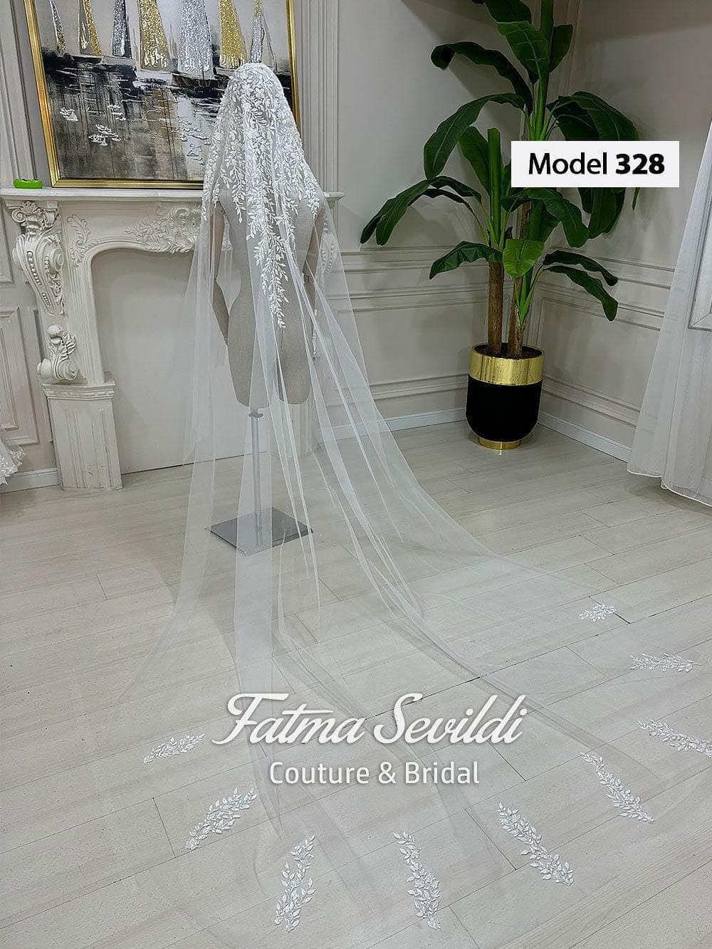 Beaded lace edge cathedral wedding veil in mantilla style on soft premium tulle with hand-sewn appliqué. Hijab-friendly option available, choose 2m or 3m length.