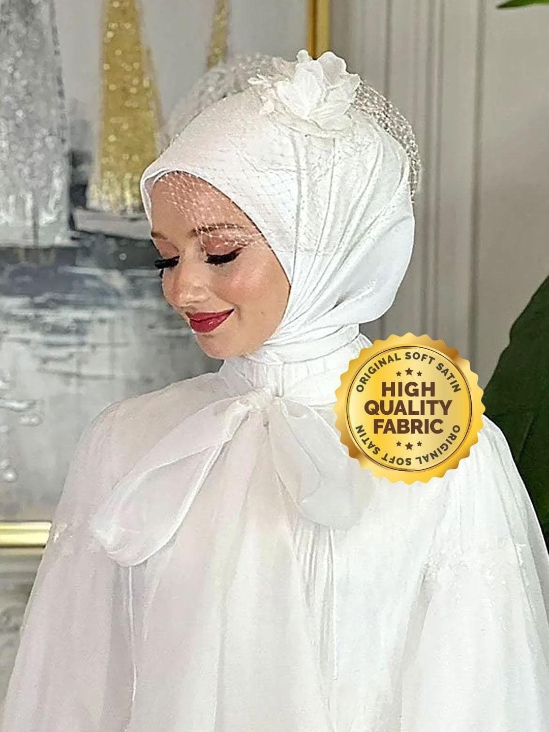 Bridal Hijab Headscarf, Matte Satin Nikkah Scarf, Modest Wedding Hijab, Soft White Ivory