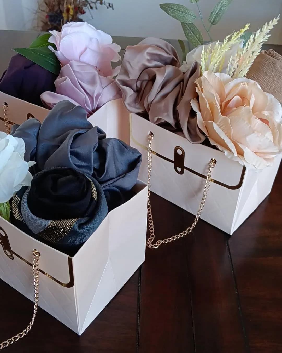 Hijab Gift bag for Her,  Mini Gift Bag for Eid, Customized Gift Bag, Bundle Hijabs Gift Bag, Floral Hijab Arrangement - image 4