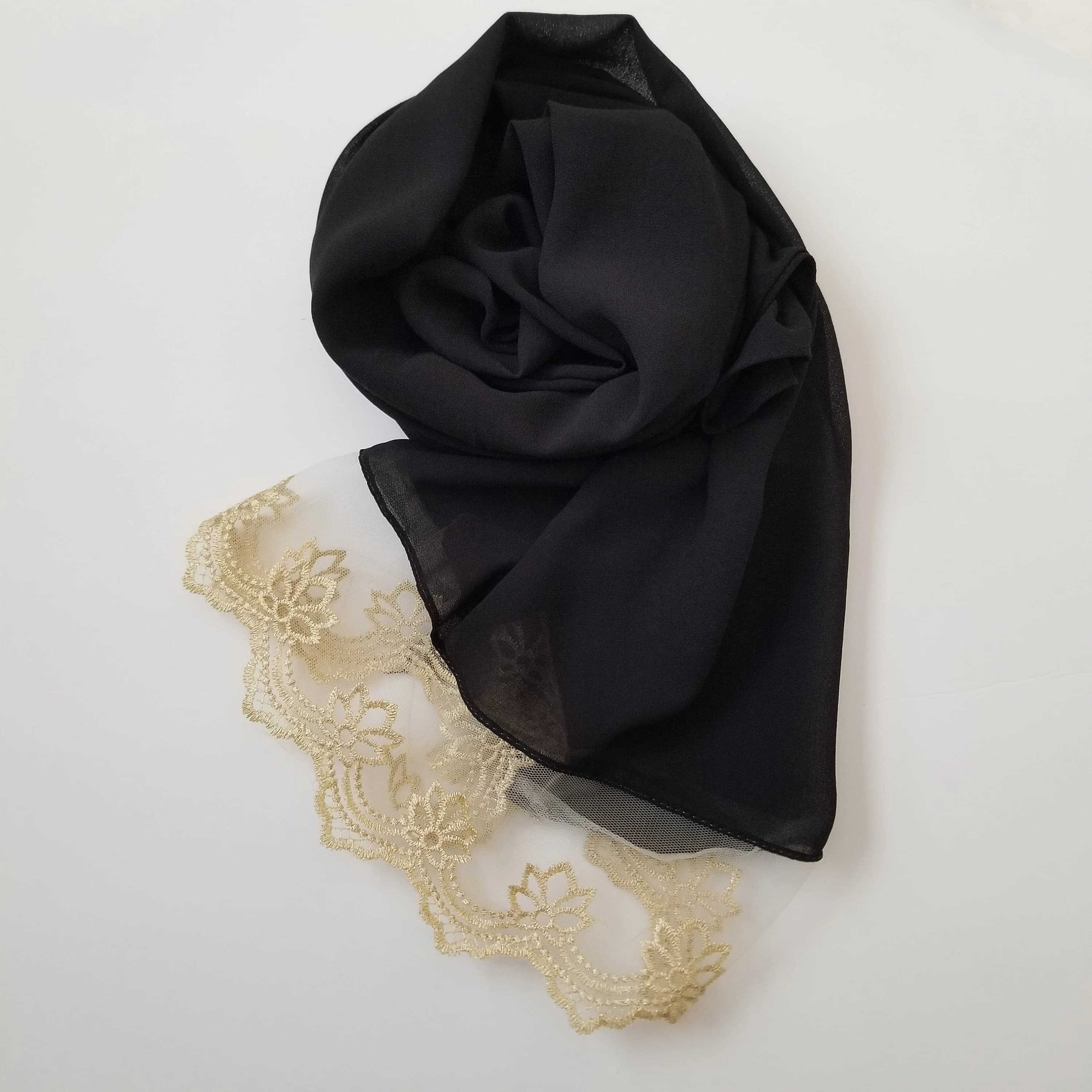 Plain Bubble Chiffon Hijab with lace,vfancy chiffon hijab, lace Shawl Wrap Head Scarf Beach Wrap Sarong Cover Up for Women