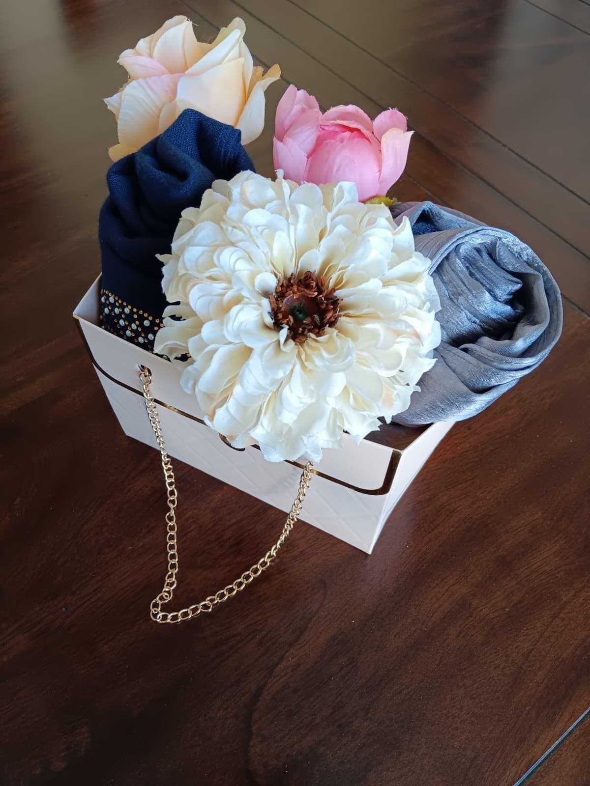 Hijab Gift bag for Her,  Mini Gift Bag for Eid, Customized Gift Bag, Bundle Hijabs Gift Bag, Floral Hijab Arrangement - image 2