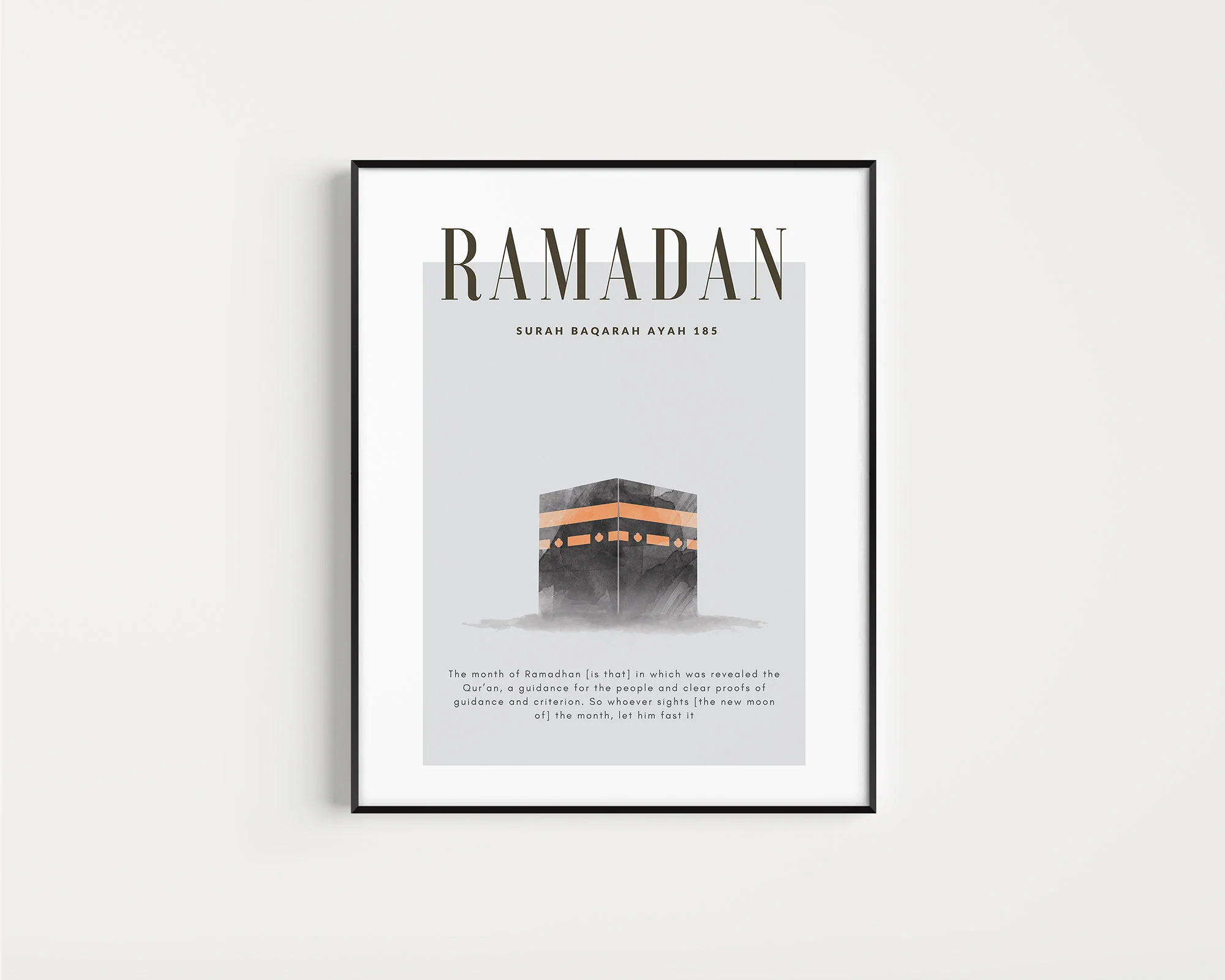 Printable English Ramadan wall art | grey Ramadan print | Ramadan Gift | Ramadan décor | Ramadan Quran verse | Mecca Print | Ramadan poster