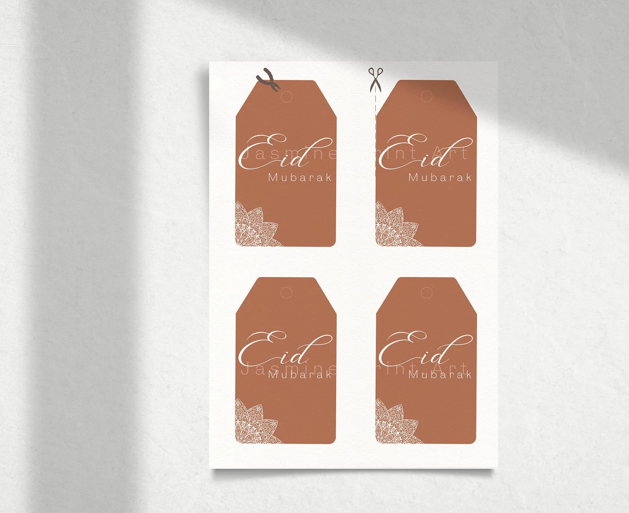 Printable Terracotta Eid Mubarak tags | Eid Gift Tags | Customizable Eid Label | Ramadan Tag | Islamic design Tag  English Eid greeting Tag - image 4