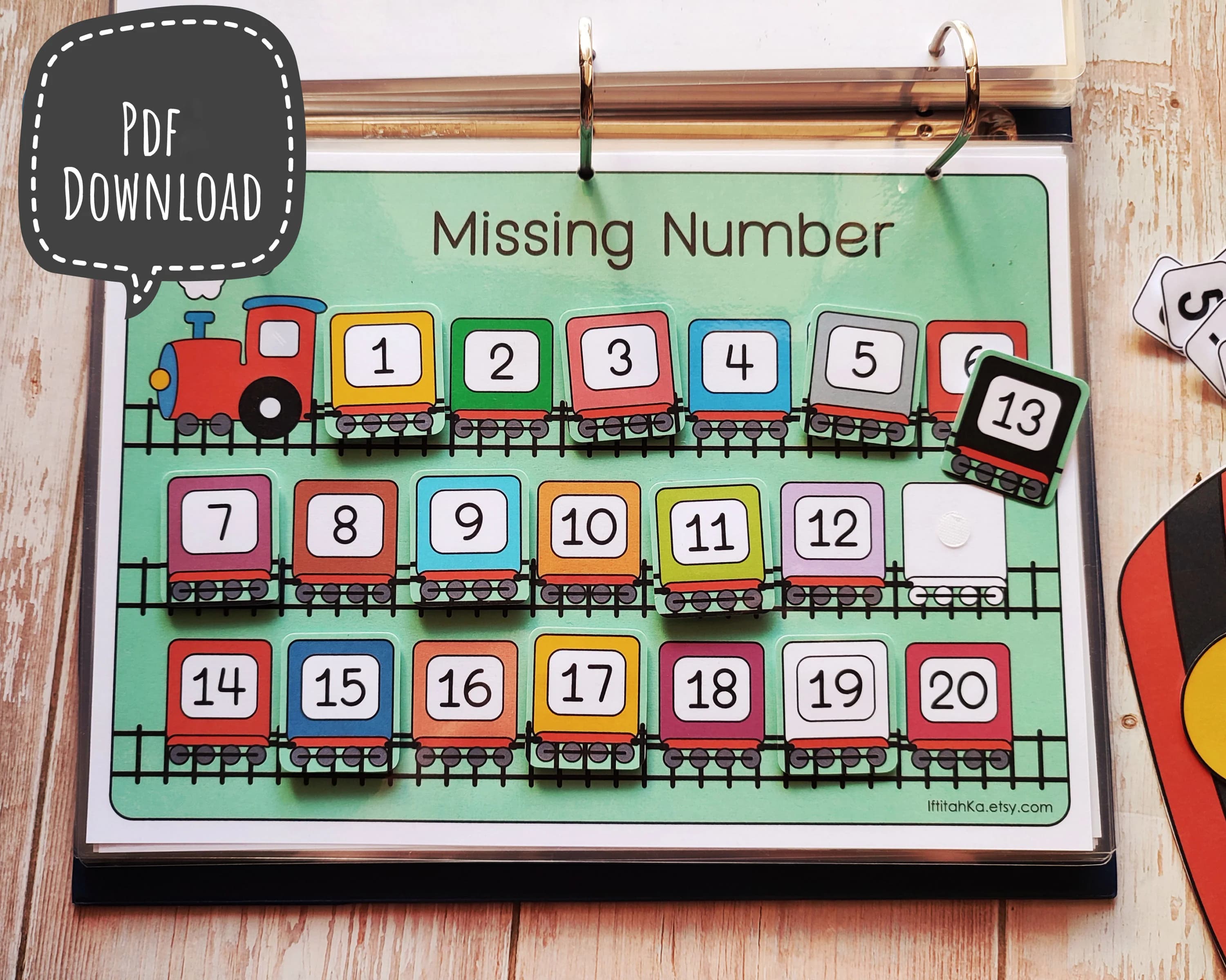 PDF: Missing Number Busy Page, Train Number Worksheet, Transportation Busy Book Worksheet