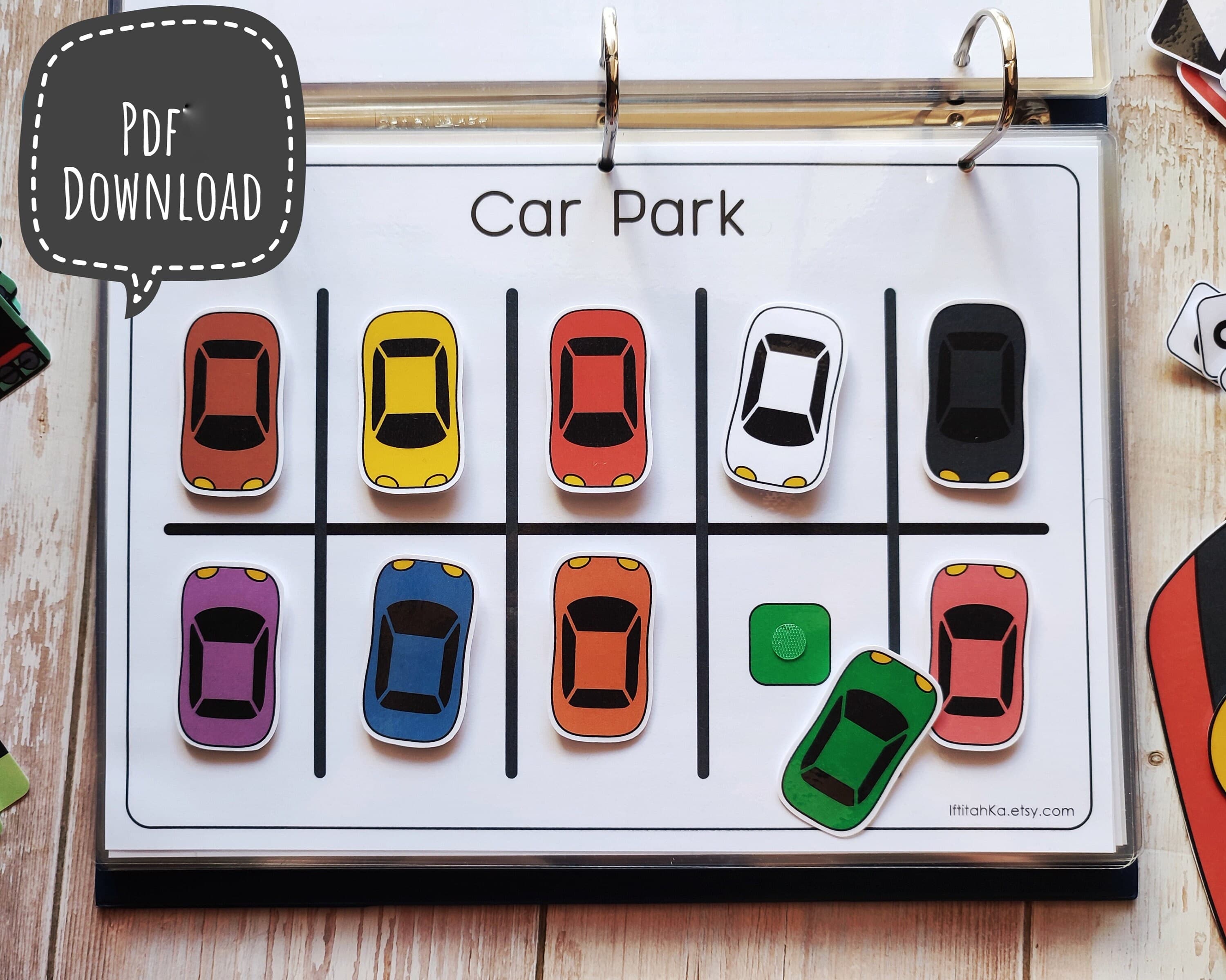 PDF: Car Park Color Matching Busy Page, Transportation Worksheet, Color Matching Busy Book - image 3