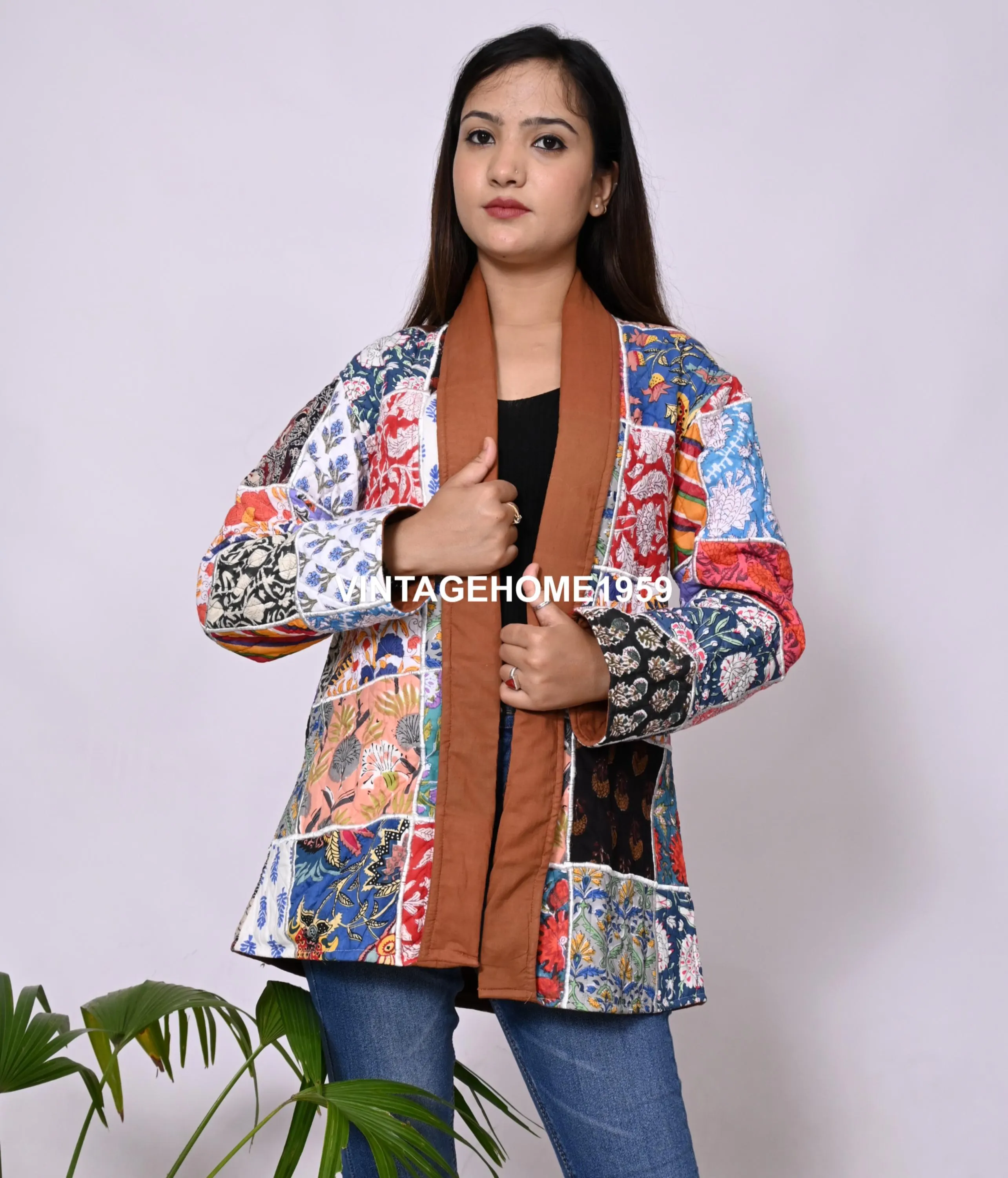Patchwork Cotton Quilted Jacket: Bohemian Indian Style, Warm Winter Coat - image 3