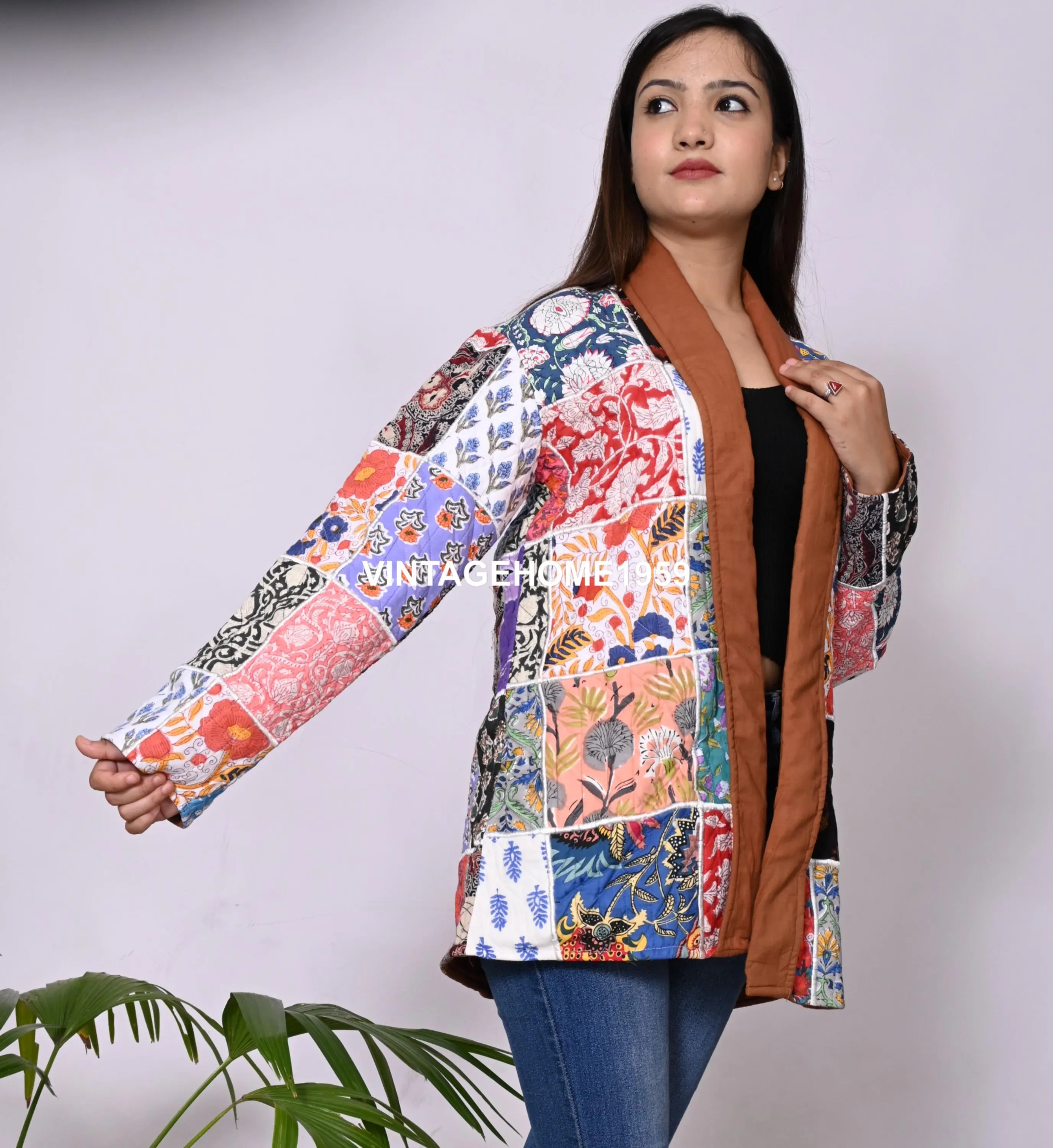 Patchwork Cotton Quilted Jacket: Bohemian Indian Style, Warm Winter Coat - image 4