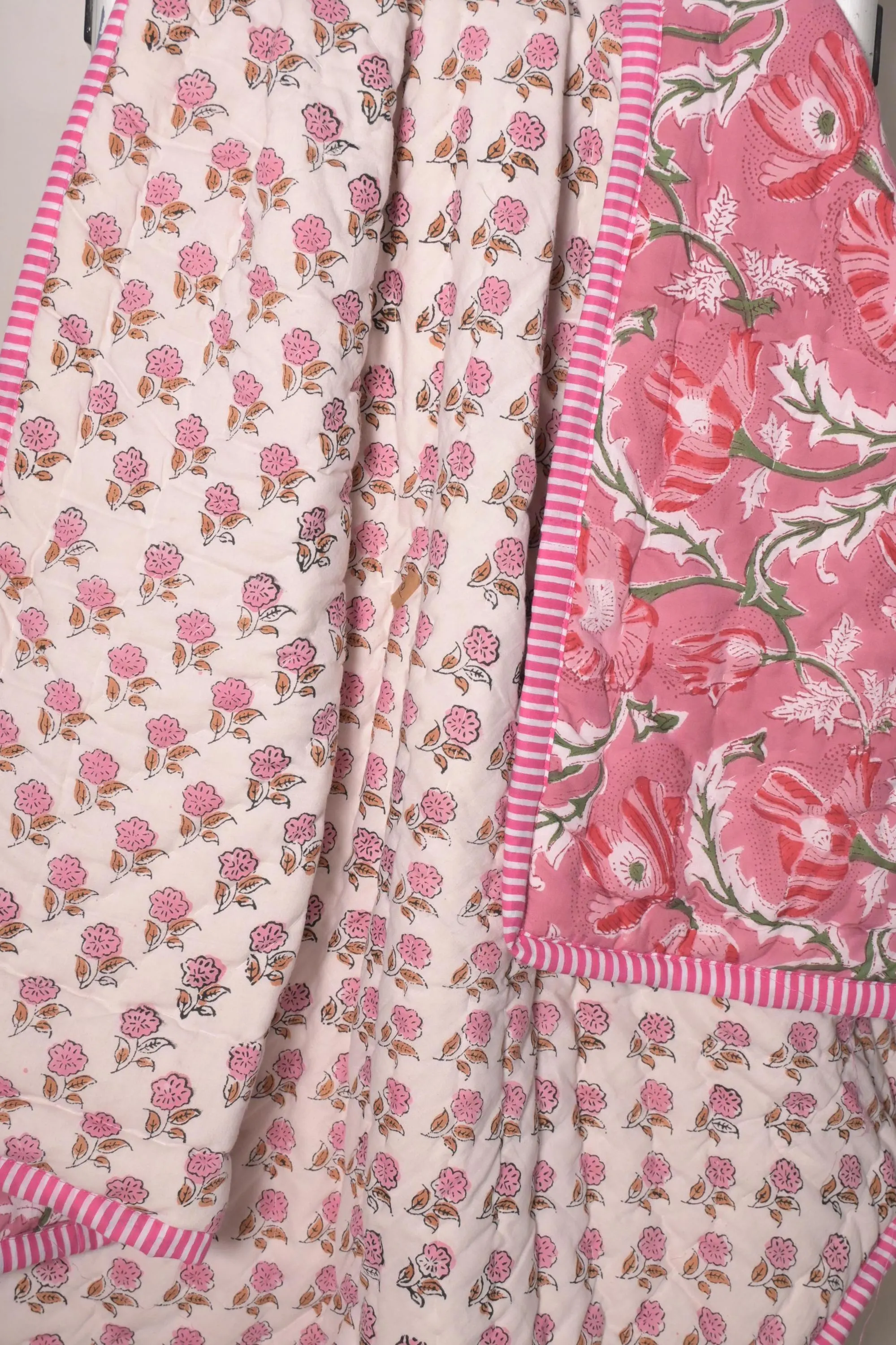 Pink Floral Quilted Kids Blanket Hippie Bohemian Baby Dohar Reversible Toddlers Quilte Gift For Her - image 5