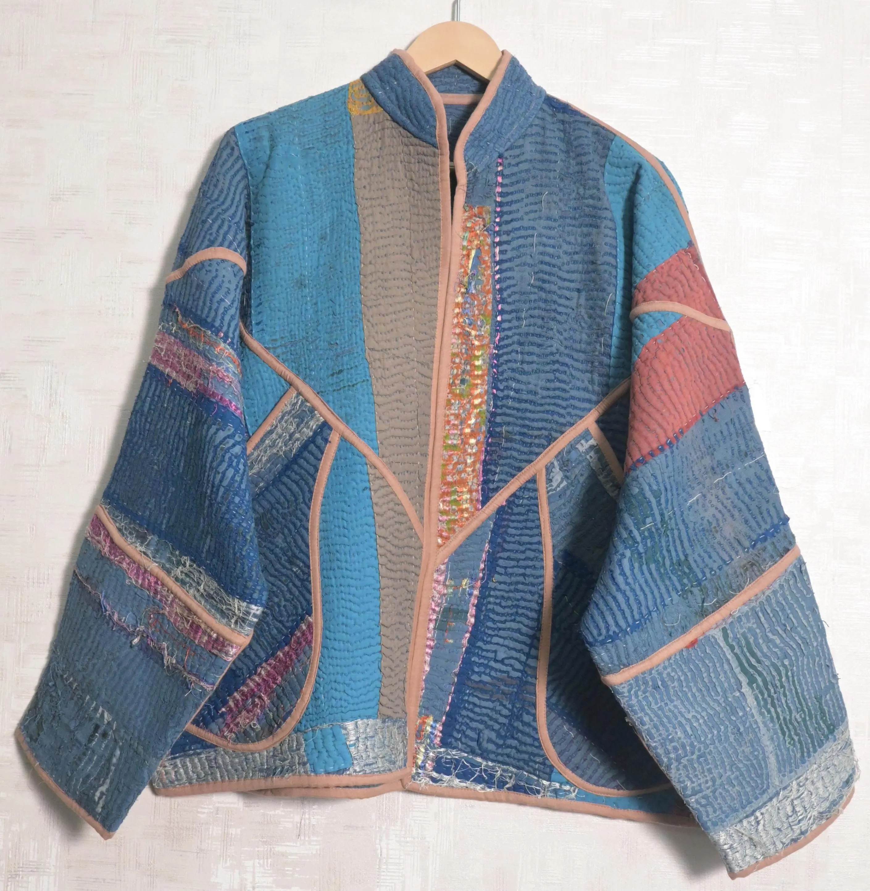 Vintage Cotton Quilted Kantha Hippie Jackets Bohemian Plus Size Recycled Outerwear Coat Gift For Her - image 3