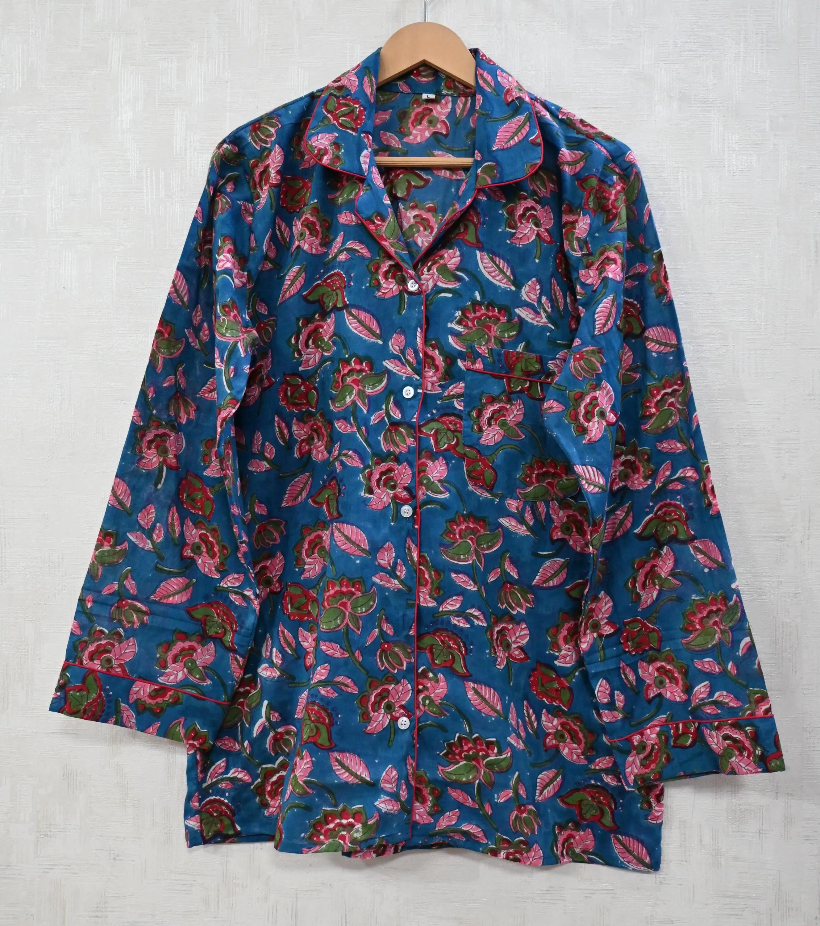 Blue Floral Print Cotton PJ Sets Women Long Sleeves Pyjamas Summer Night Suit Loungewear - image 4