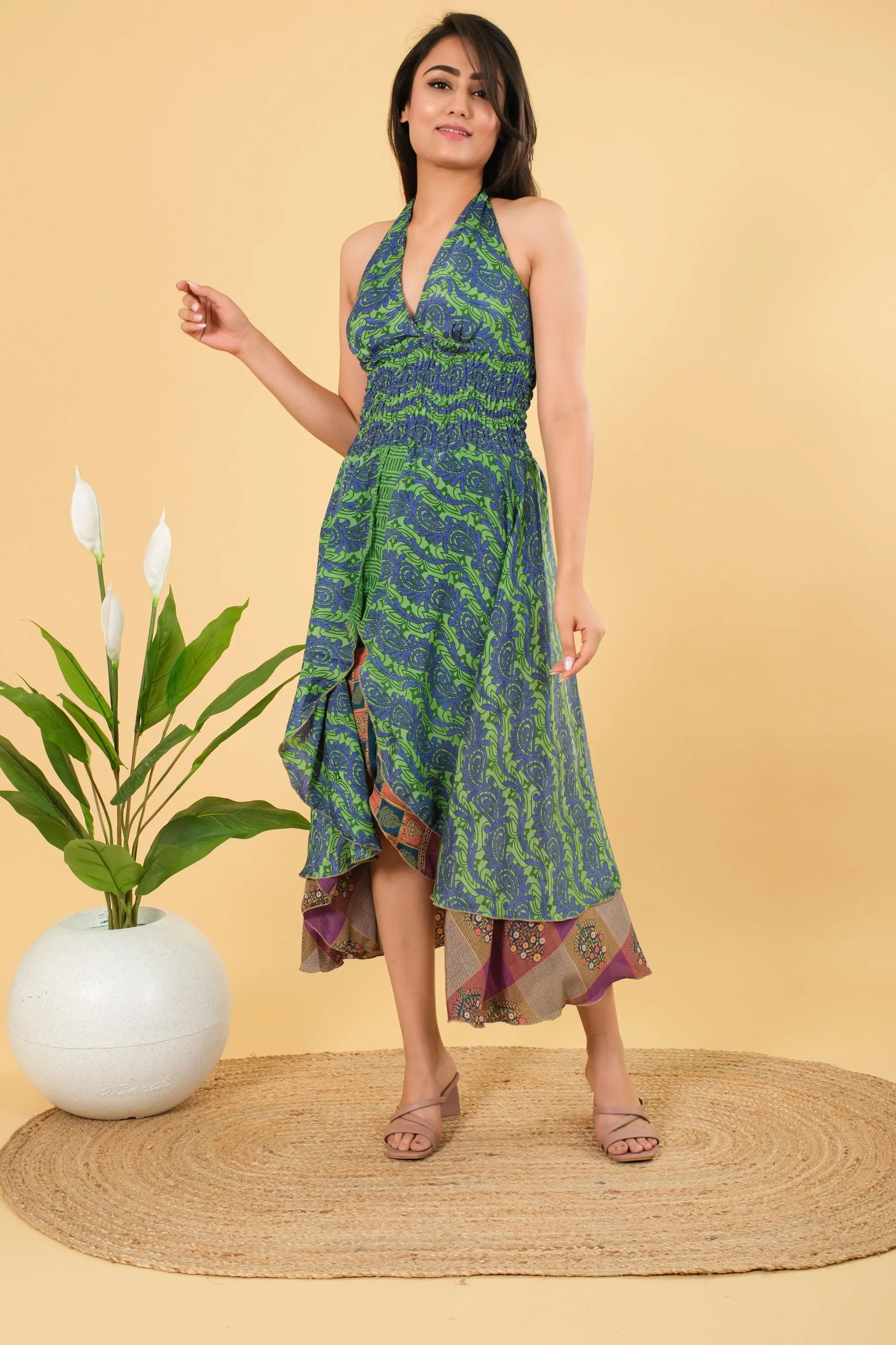 Indian Silk Halter Dress: Recycled Sari Boho Tunic - image 3
