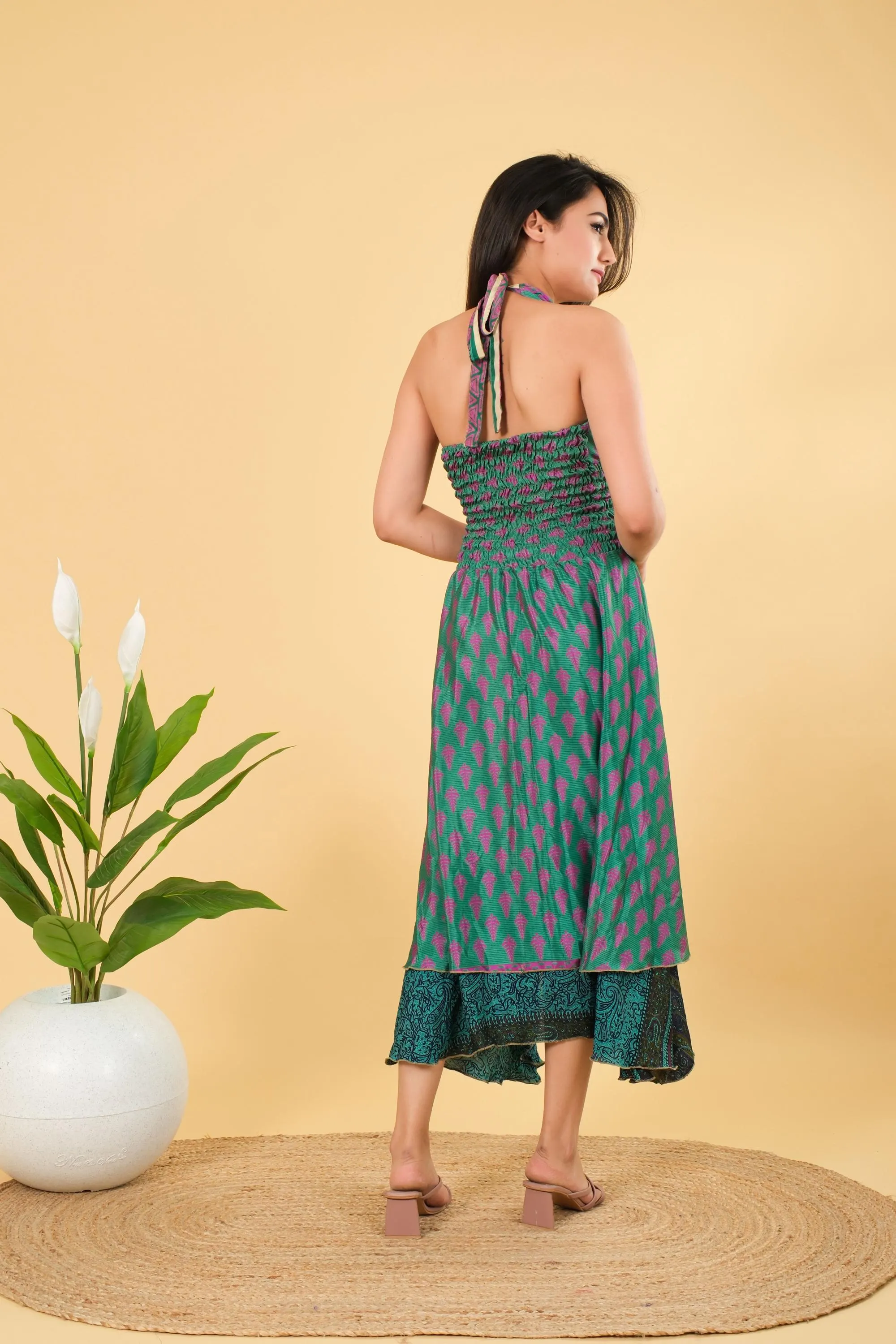 Vintage Silk Halter Dress: Backless Party Tunic, Free Size - image 3