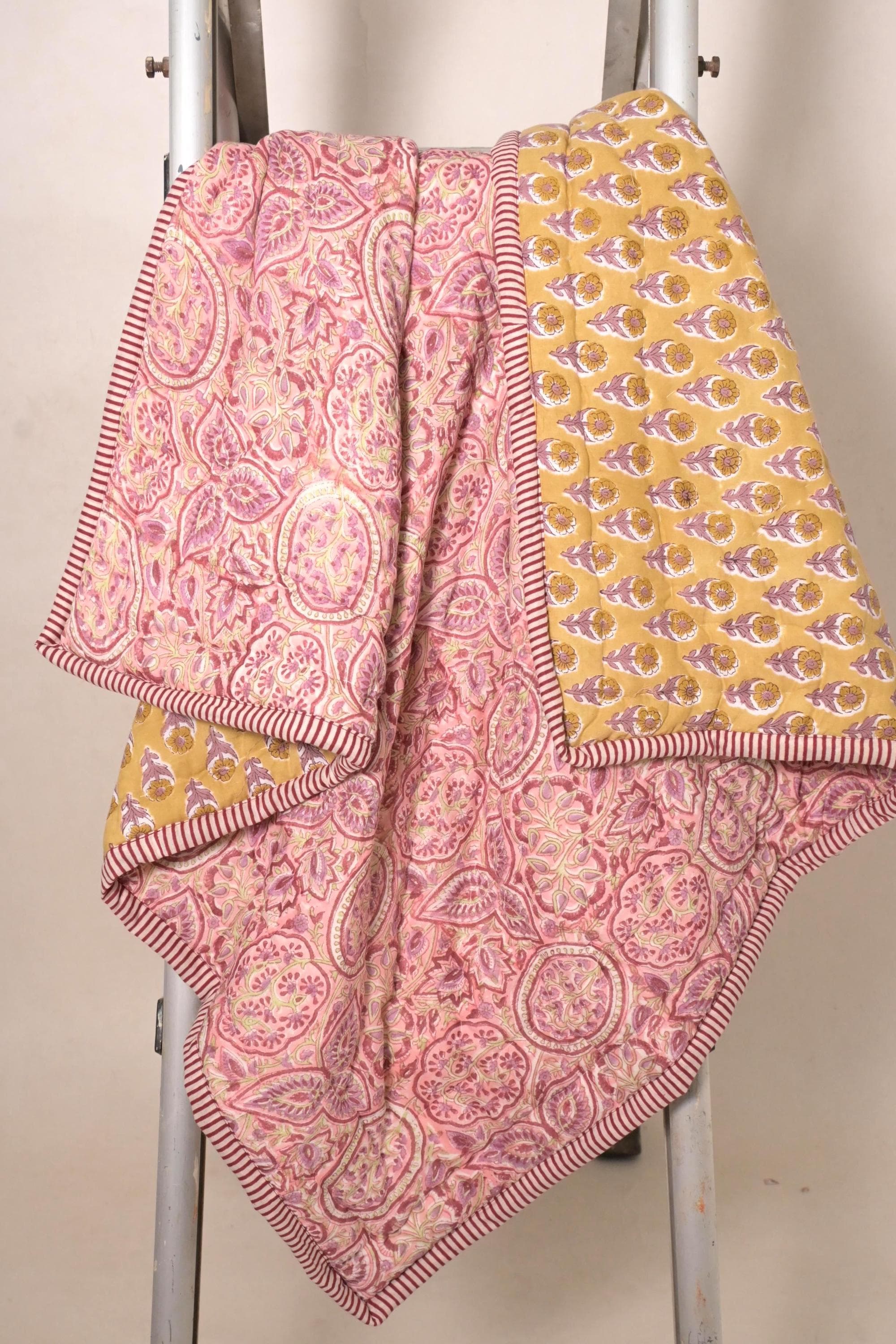 Hand Block Printed Kids Blanket Cotton Baby Blanket Toddler Quilt Floral Baby Gift Quilted Dohar - image 5