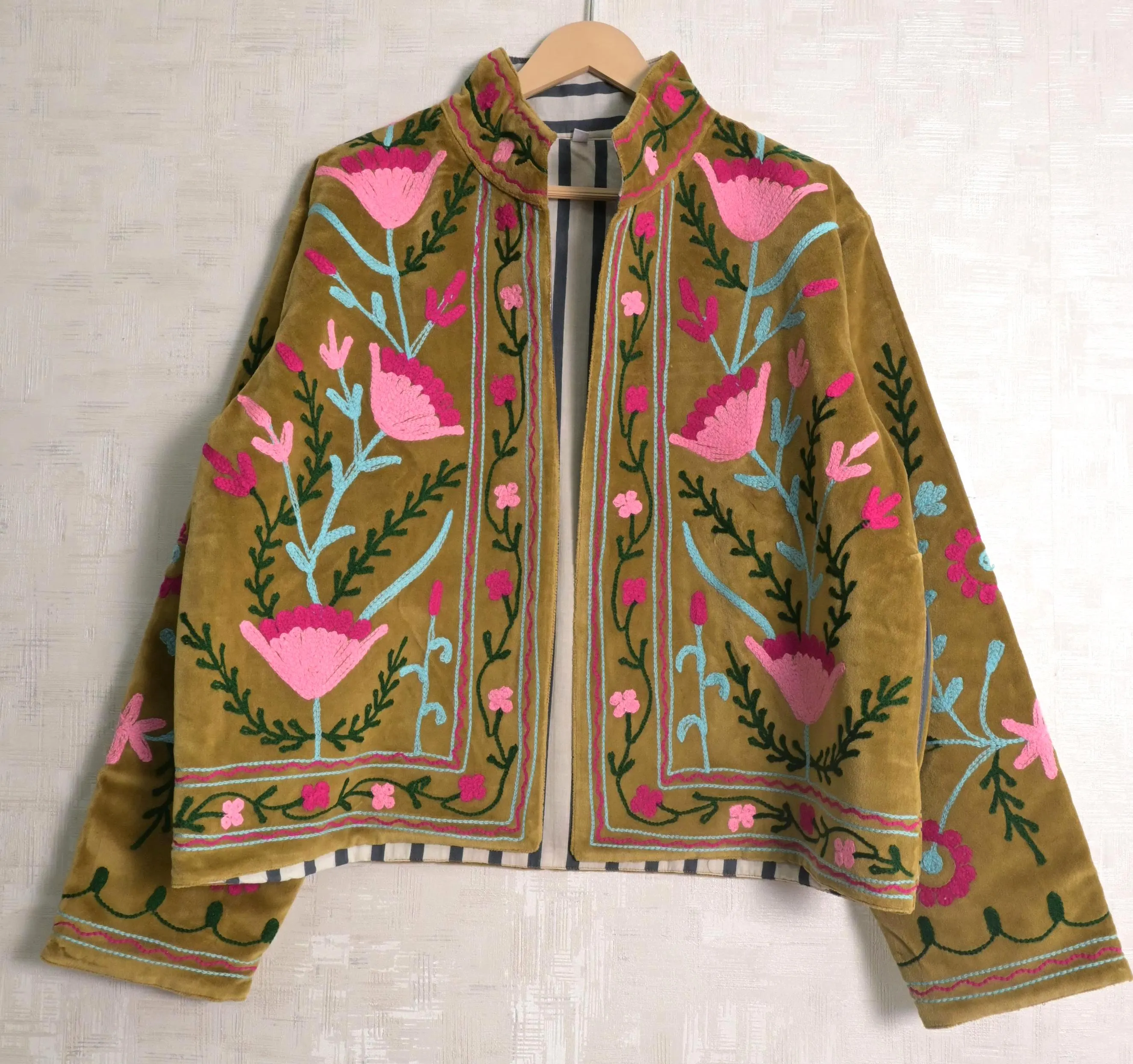 Suzani Embroidered Women Floral Velvet Jacket Hippie Designer Fashionable Plus Size Boho Outerwear Coat - image 3