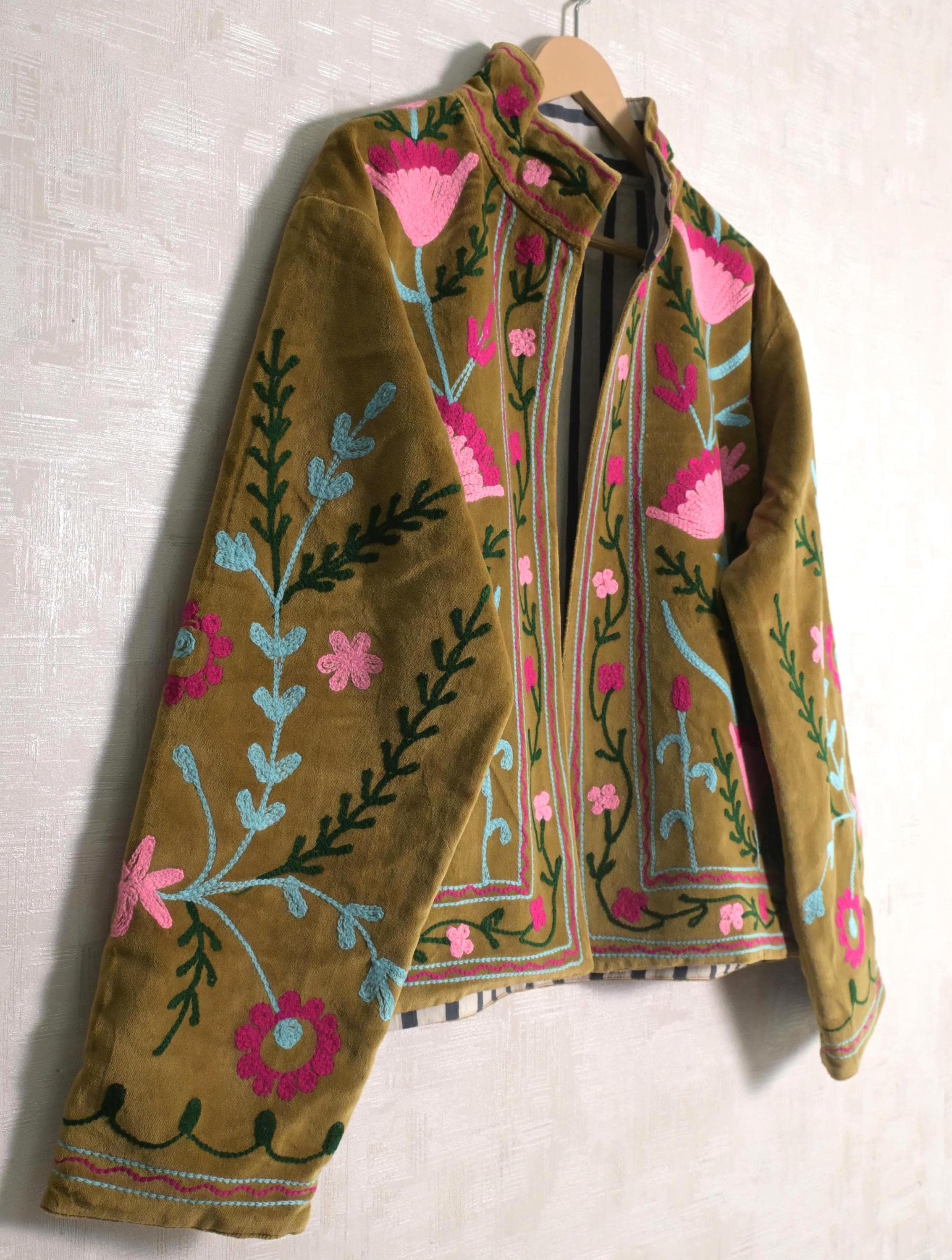 Suzani Embroidered Women Floral Velvet Jacket Hippie Designer Fashionable Plus Size Boho Outerwear Coat - image 5