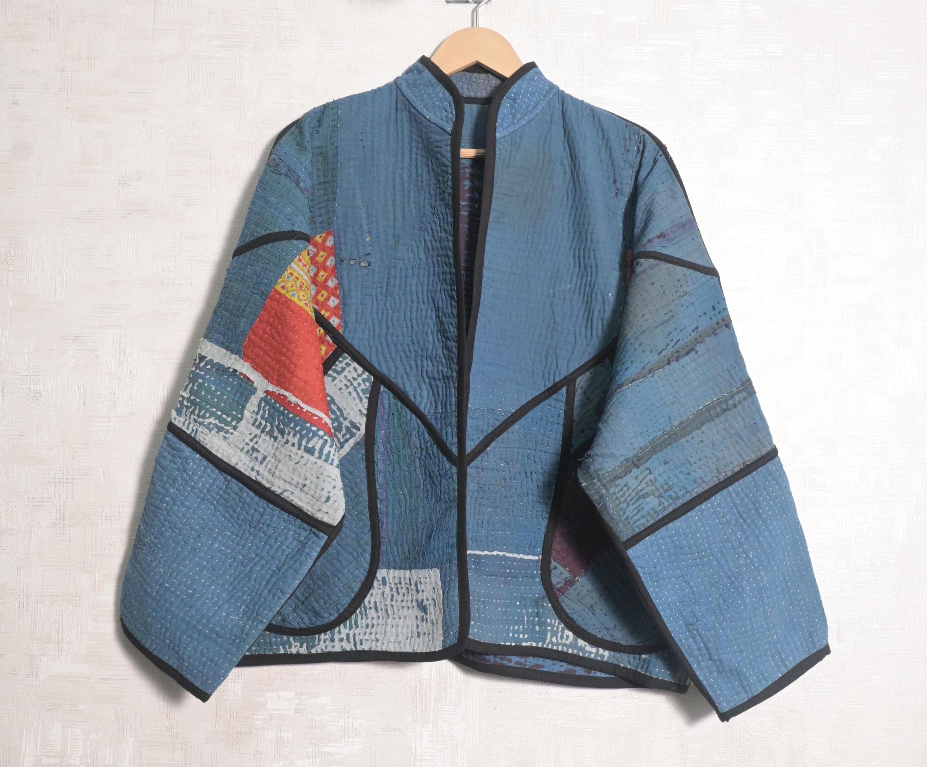 Indigo Print Women Cotton Vintage Kantha Jackets Hippie Plus Size Recycled Boho Fashion Coat Gift For Her - image 3
