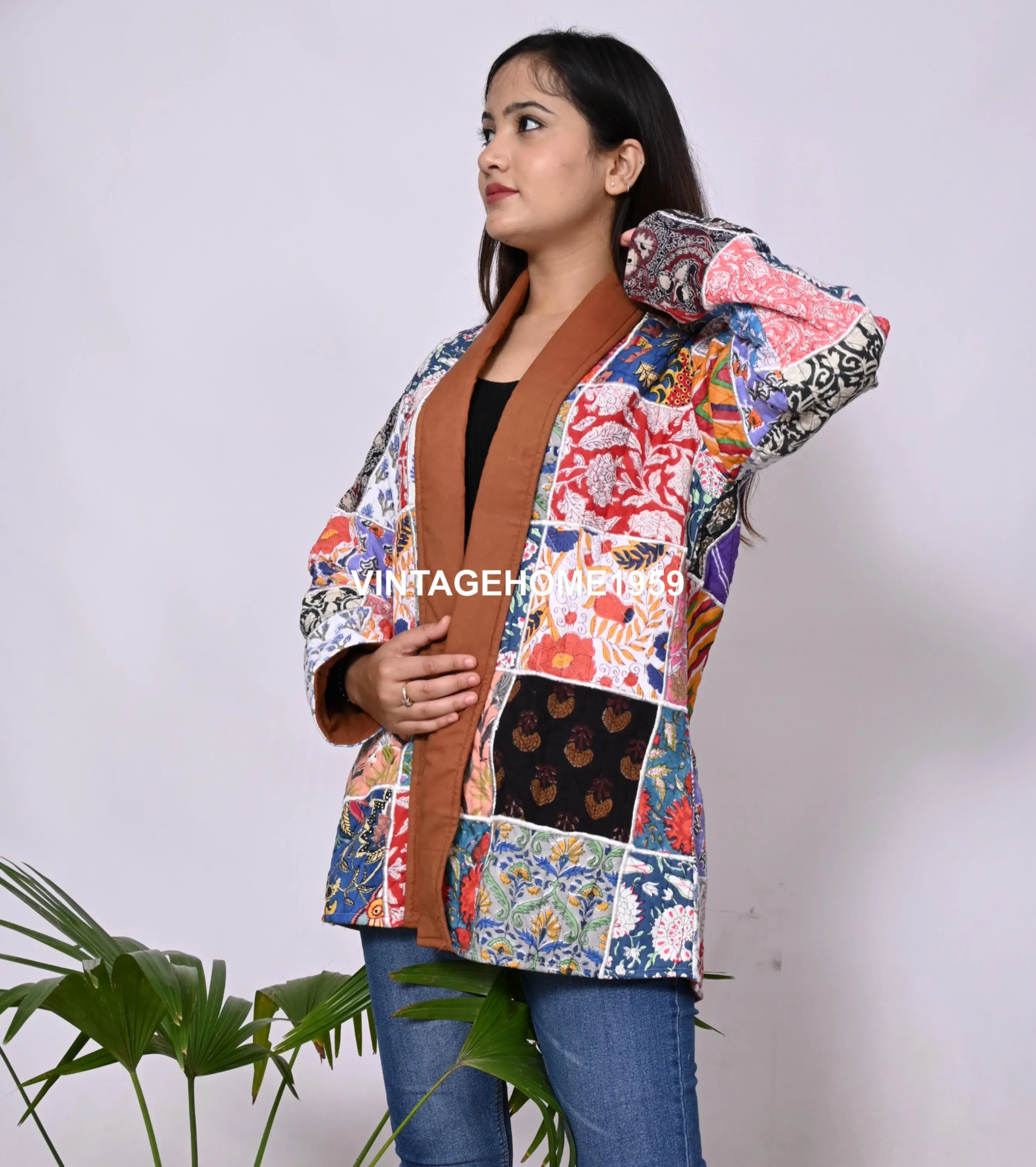Patchwork Cotton Quilted Jacket: Bohemian Indian Style, Warm Winter Coat - image 5