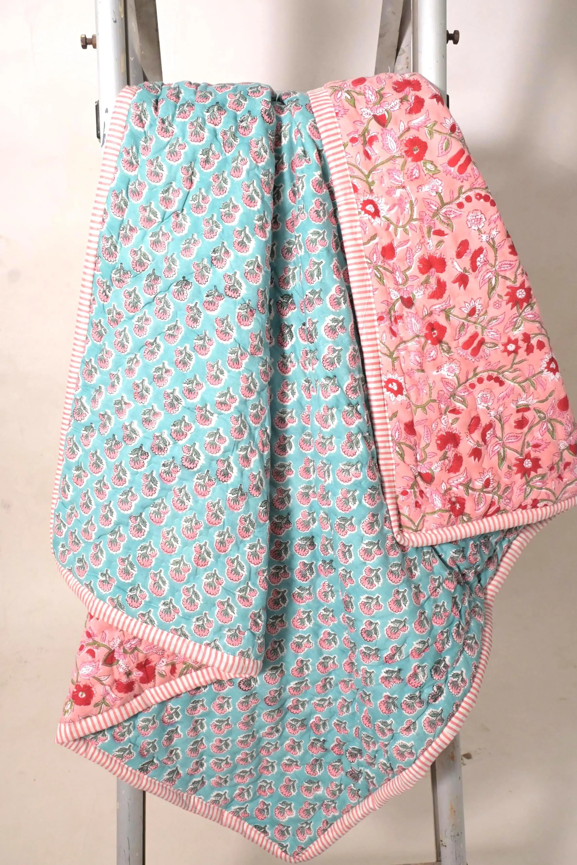 Floral Print Cotton Quilted Baby Blanket Boho Kids Baby Dohar Toddler Reversible Blanket Gift For Her - image 4