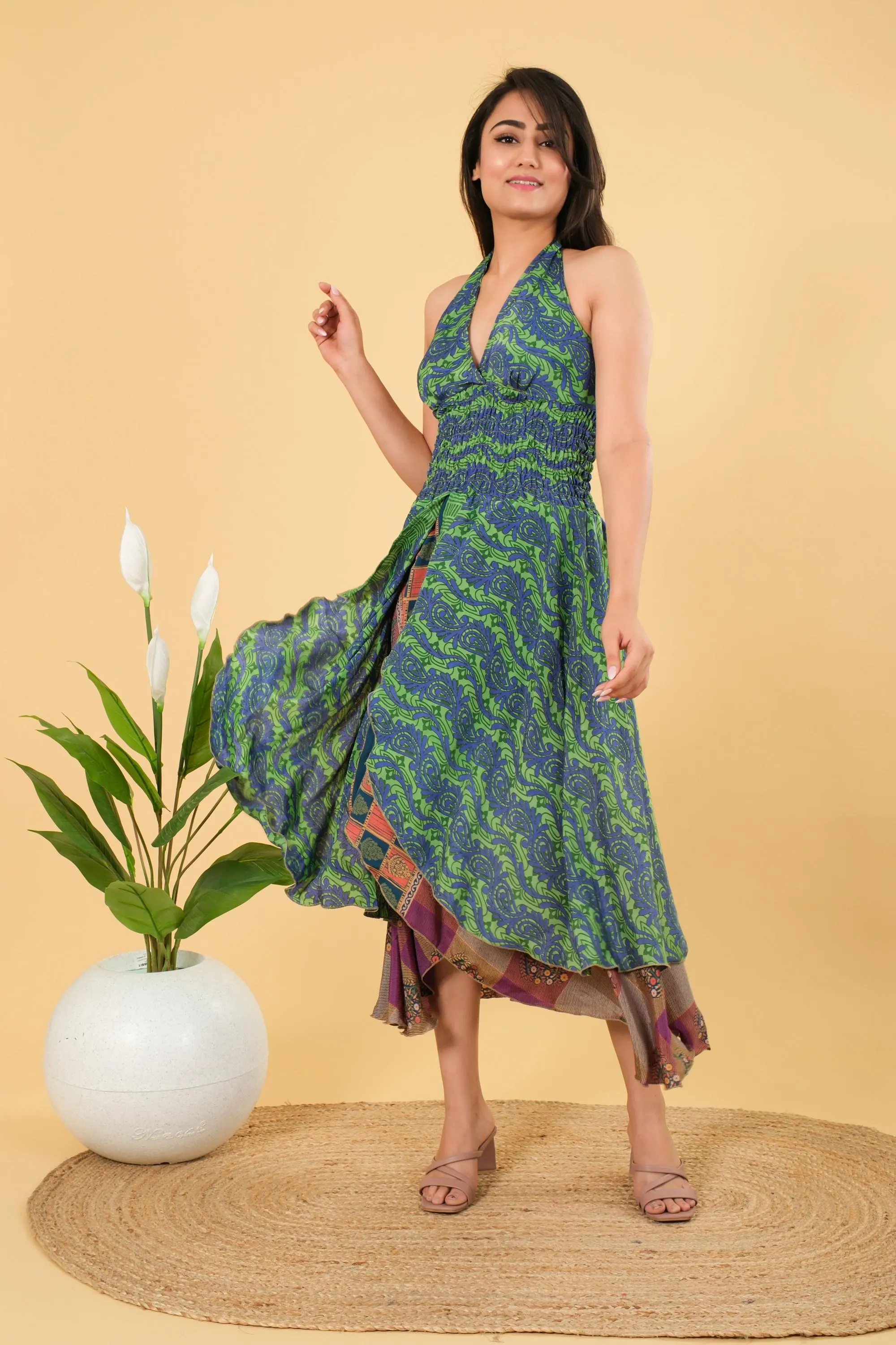 Indian Silk Halter Dress: Recycled Sari Boho Tunic - image 4