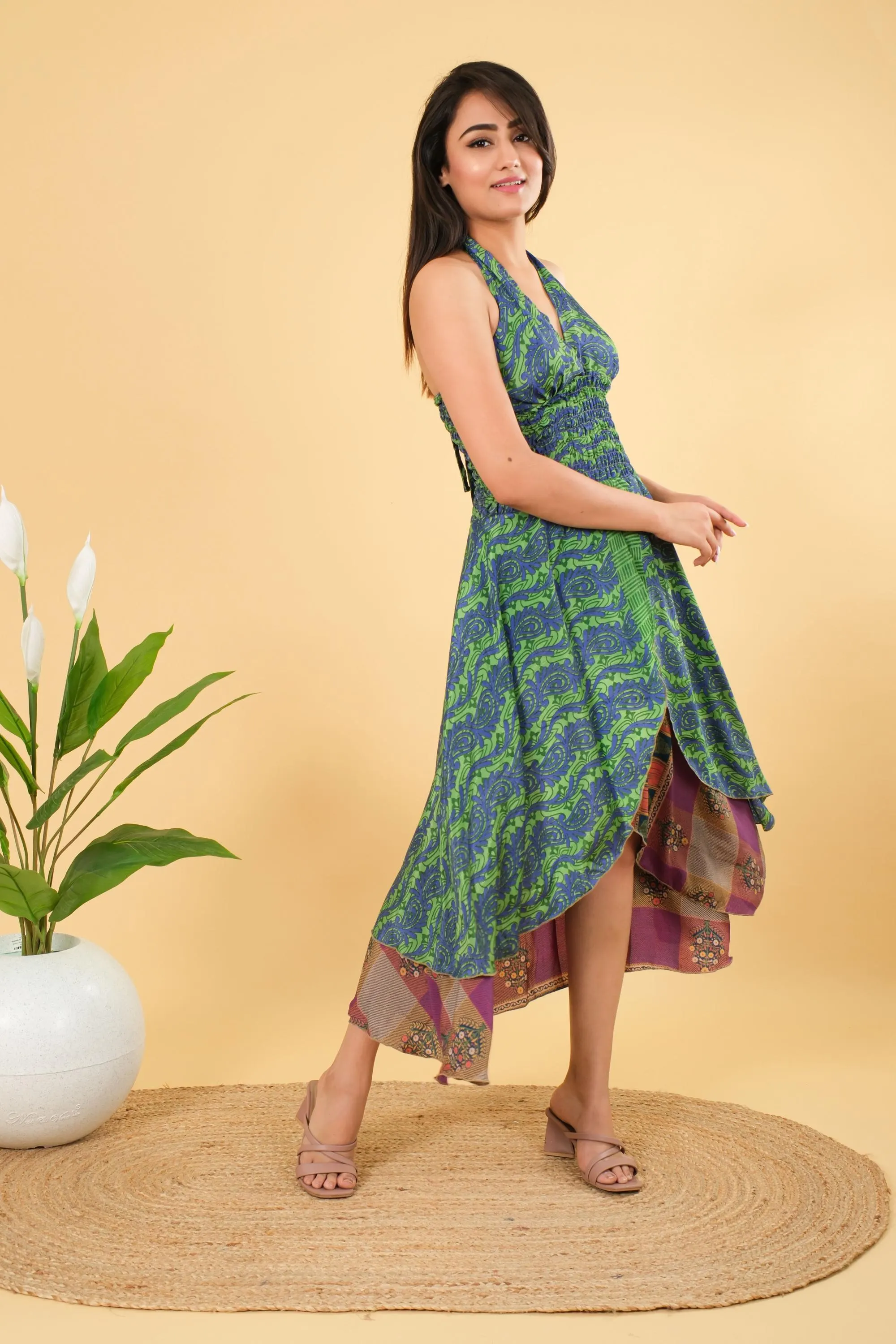 Indian Silk Halter Dress: Recycled Sari Boho Tunic - image 5