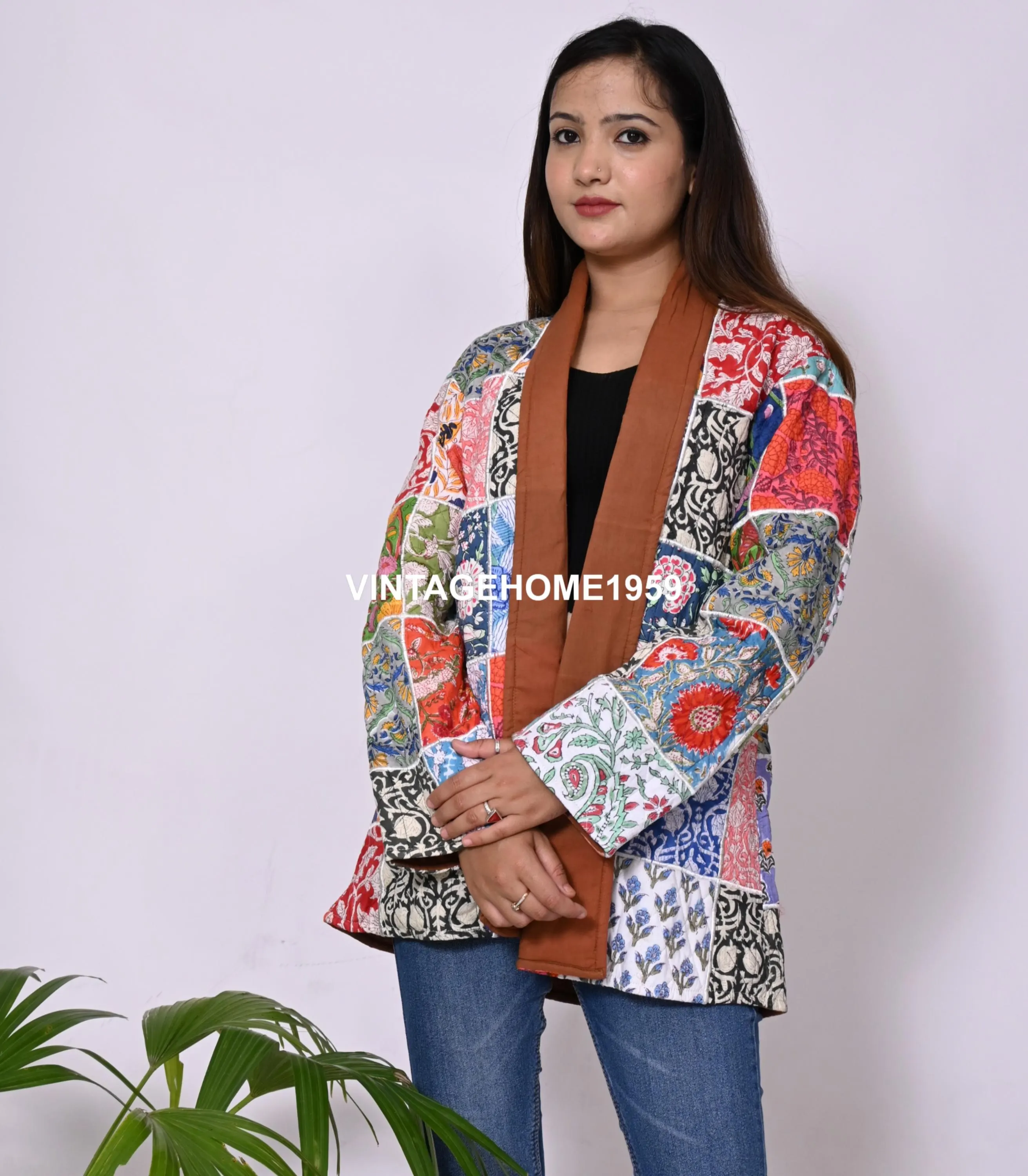 Patchwork Cotton Quilted Jacket: Multicolor Boho Hippie Coat, Free Size - image 5
