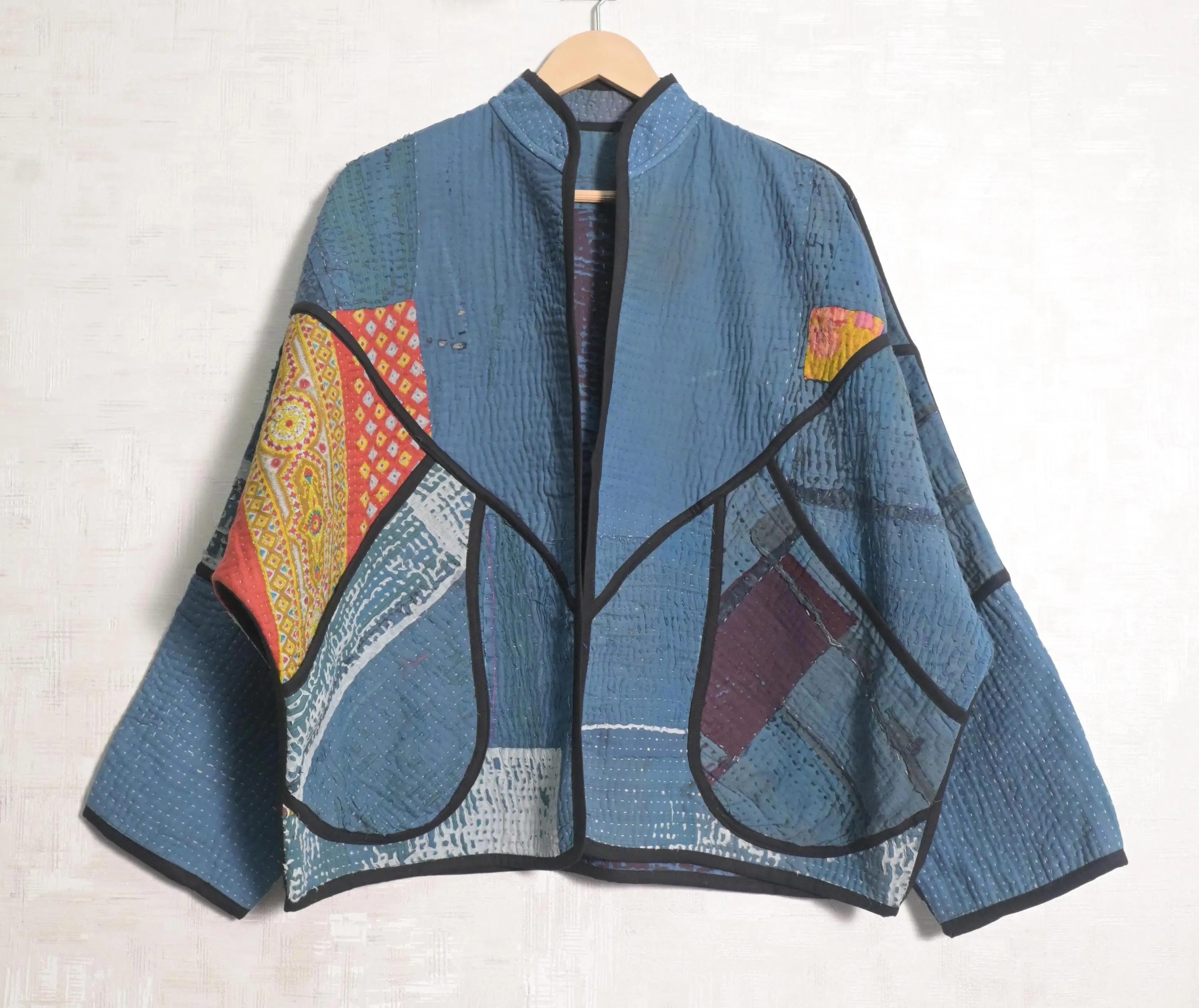 Indigo Print Women Cotton Vintage Kantha Jackets Hippie Plus Size Recycled Boho Fashion Coat Gift For Her - image 4