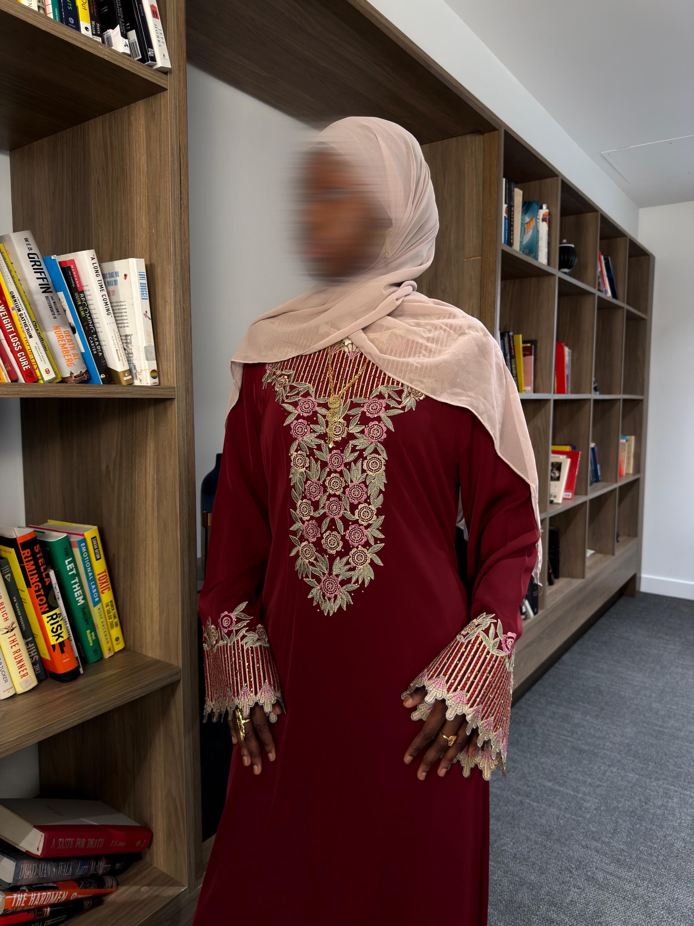 Burgundy Embroidered Kaftan Abaya - image 5