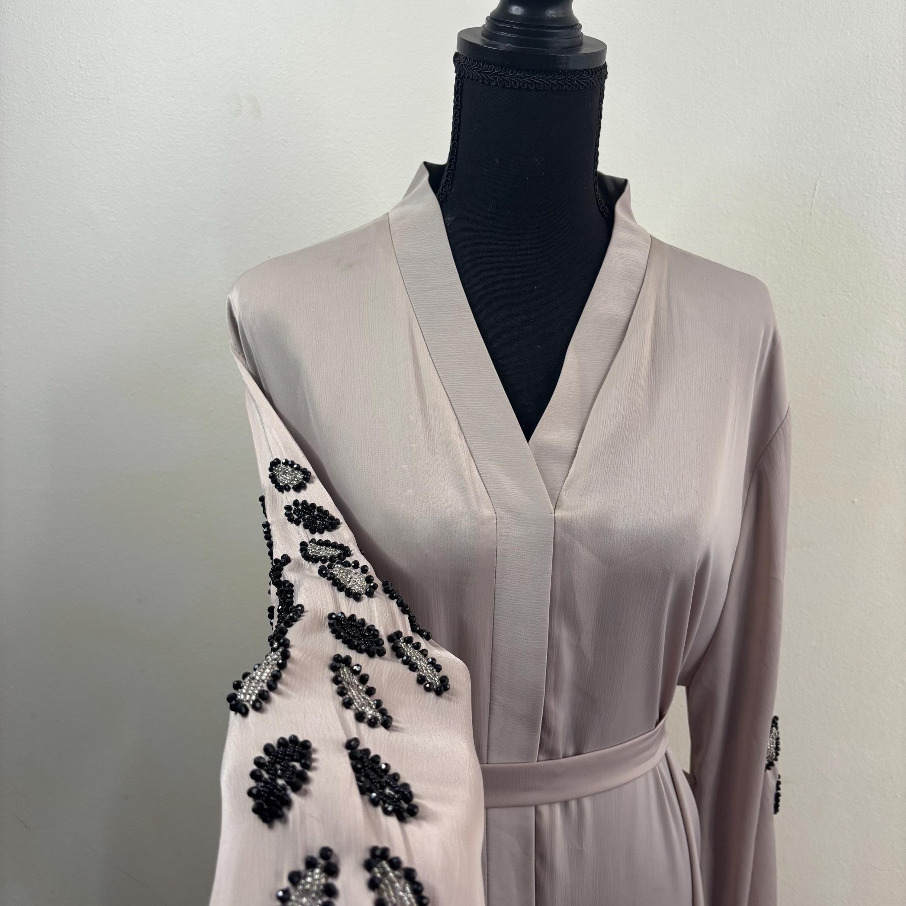 Liyana Taupe Embellished Abaya with Black Beaded Sleeves | Modest Muslim Dress | Eid Evening Abaya - image 4