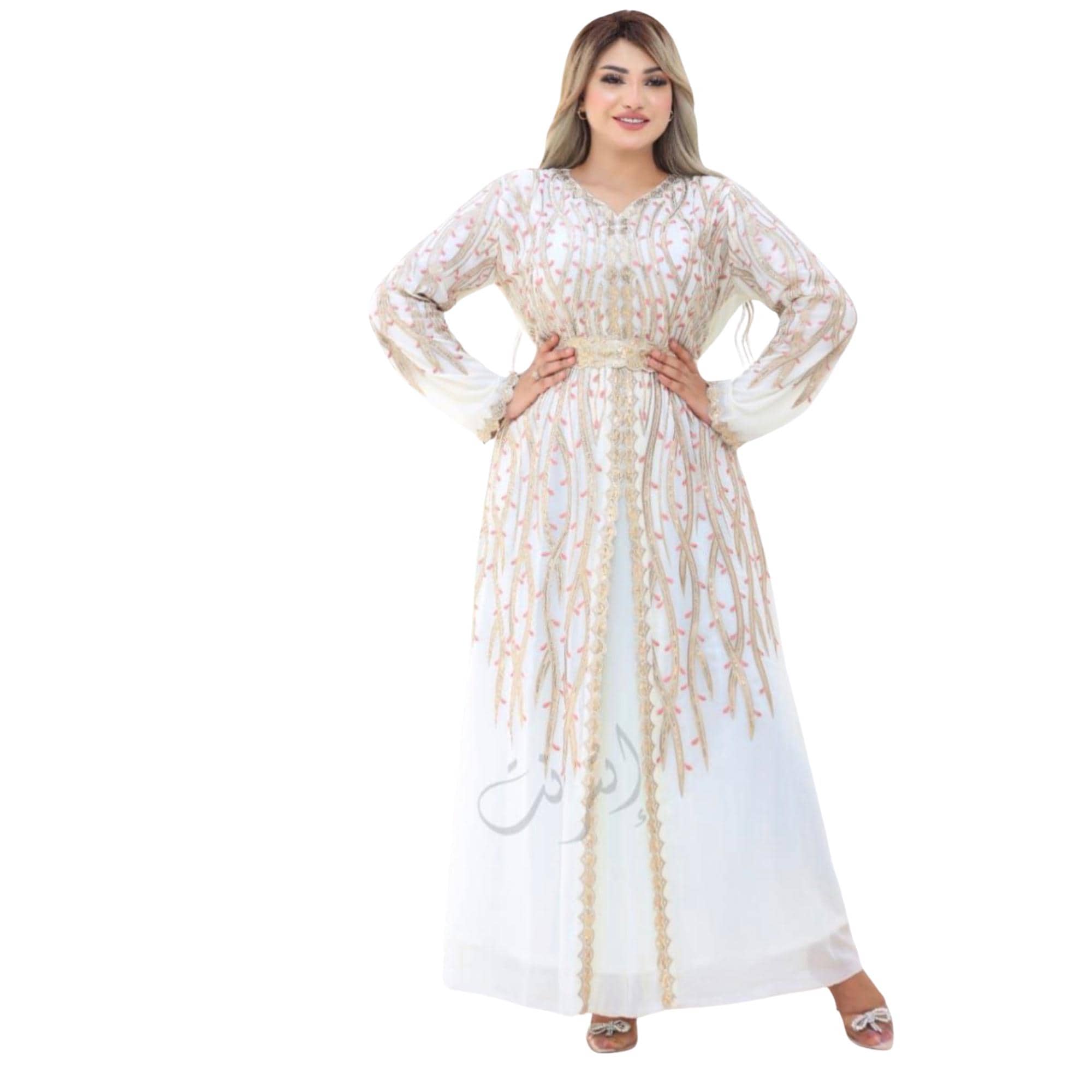 Ivory Bridal Abaya with Gold Embroidery, Muslim Wedding Dress, Modest Nikkah Outfit