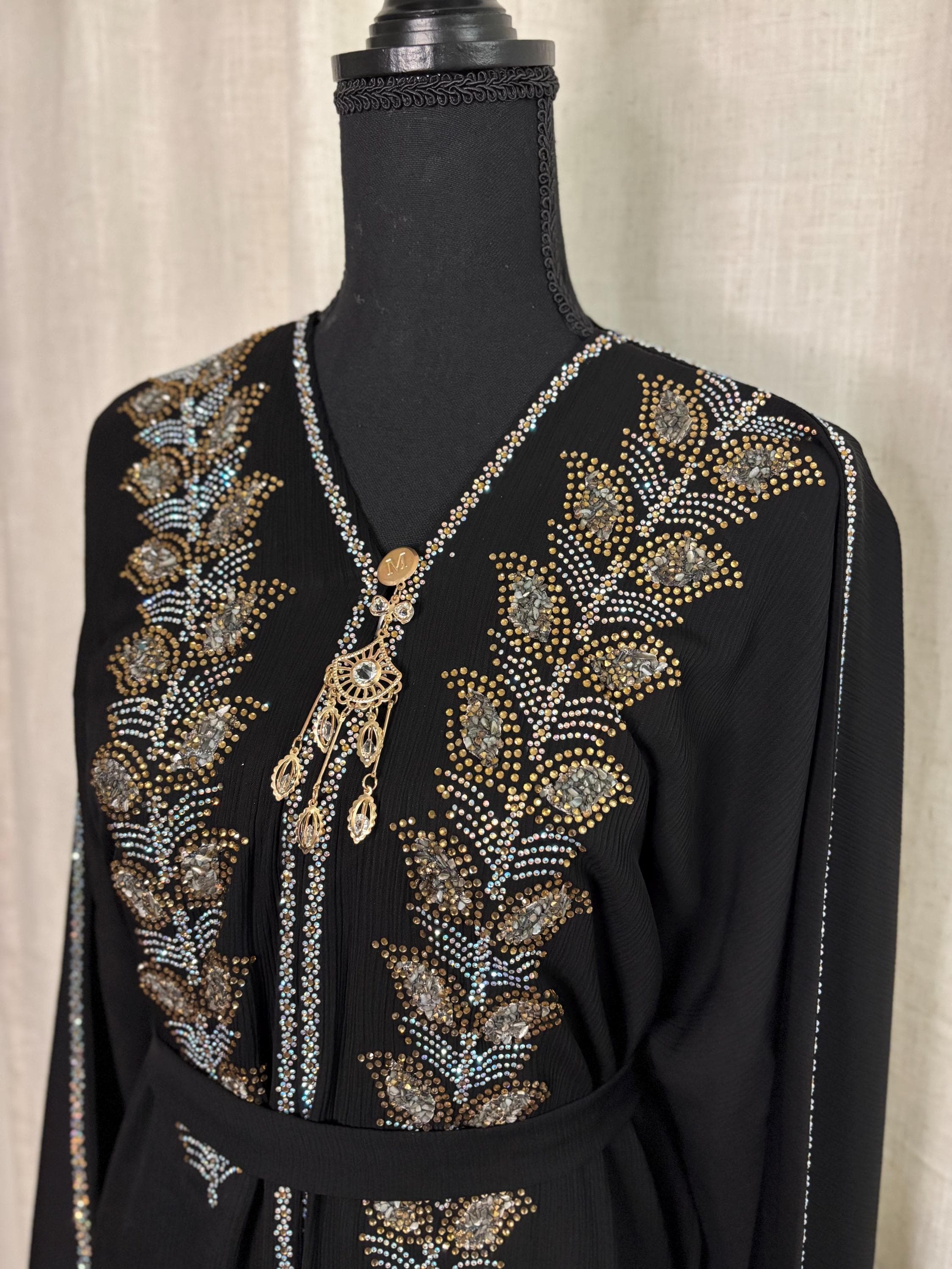 Stone Embroidered Black Abaya | Open Front Dubai Dress - image 5