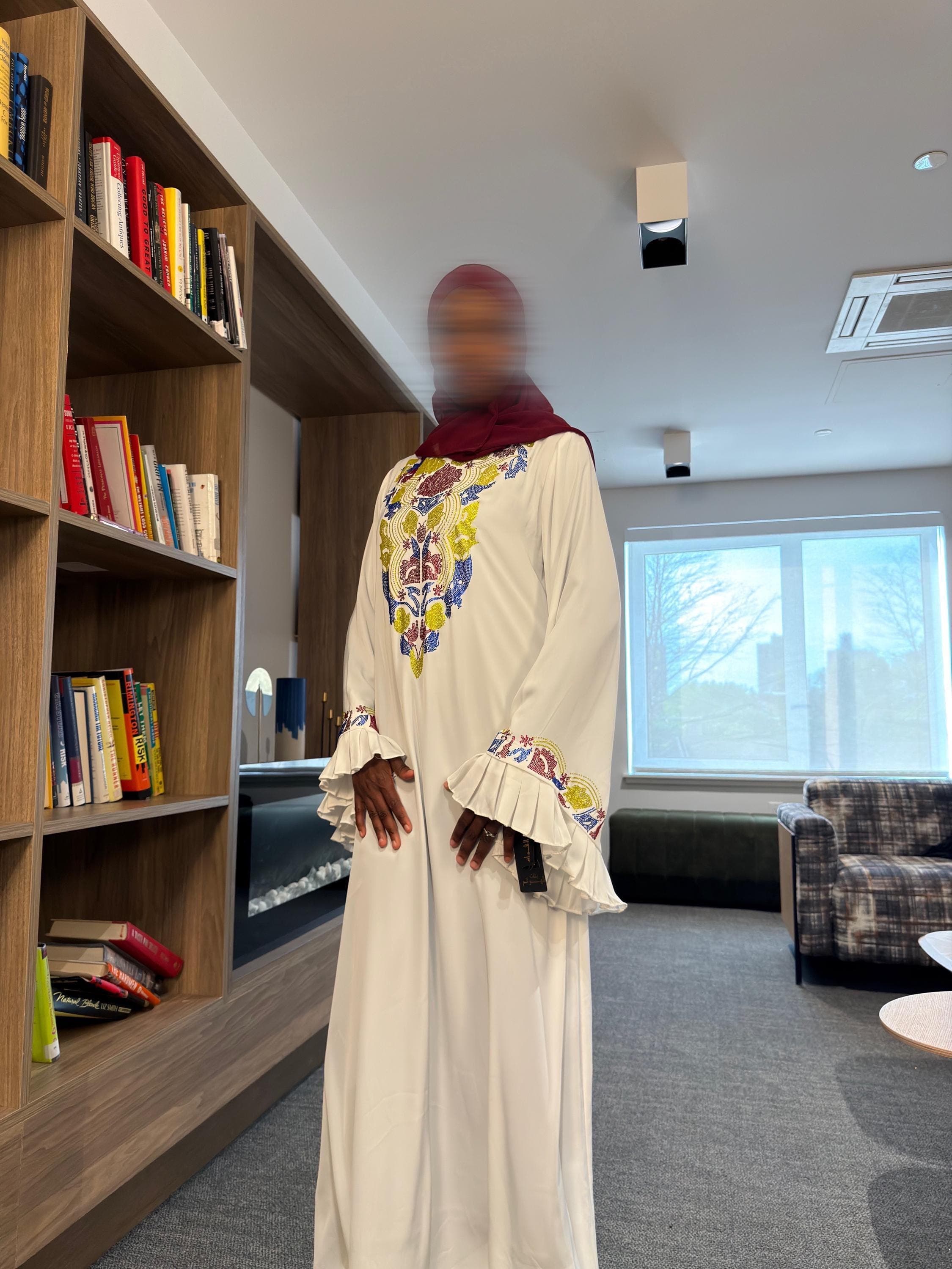 White Embellished Abaya Dress