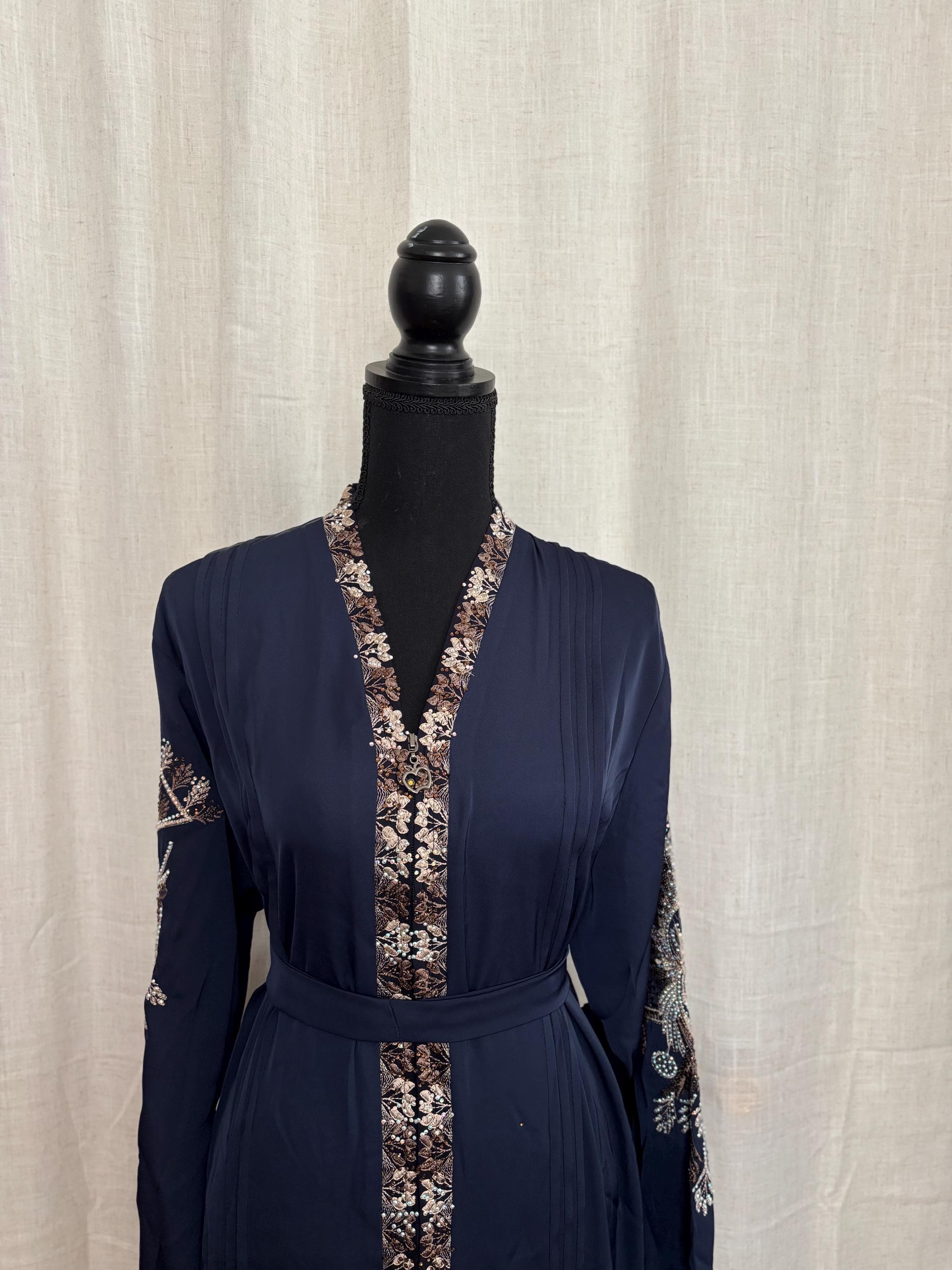 Embroidered Abaya with Belt & Hijab | Dubai Handwork Muslim Dress - image 5