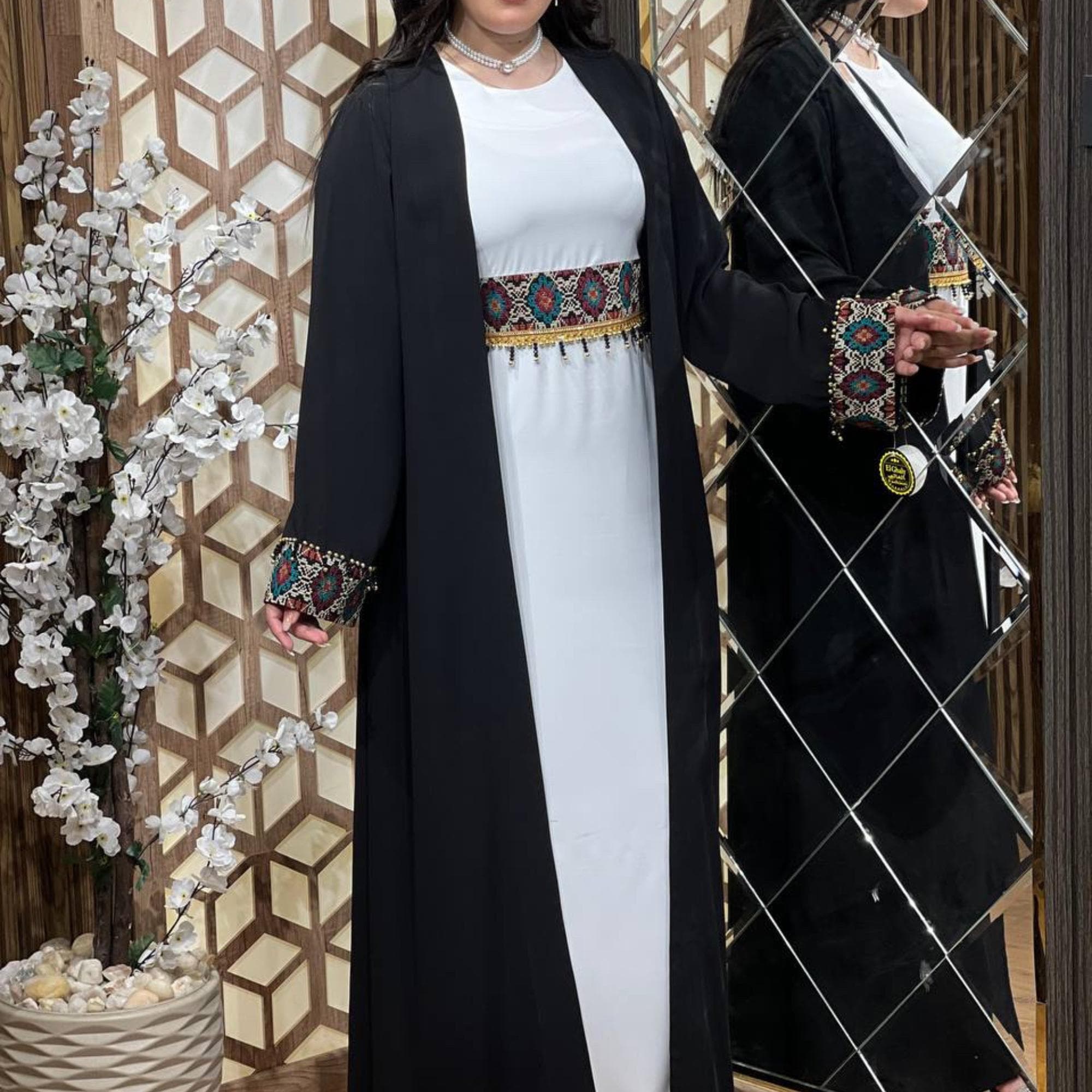 Palestinian Embroidered Abaya – Black Cultural Tatreez Modest Dress – Eid & Ramadan Outfit – Islamic Clothing - image 3