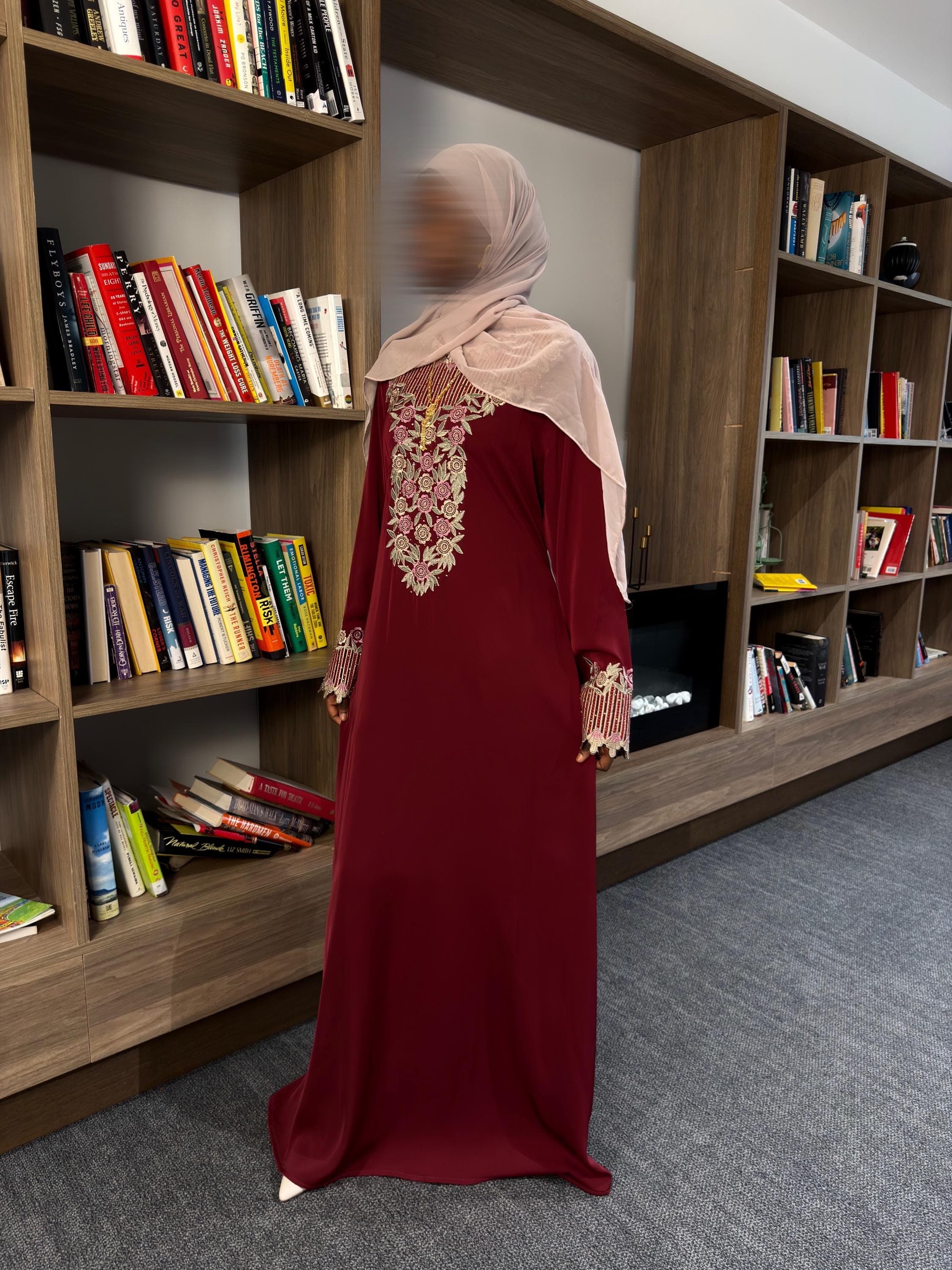 Burgundy Embroidered Kaftan Abaya