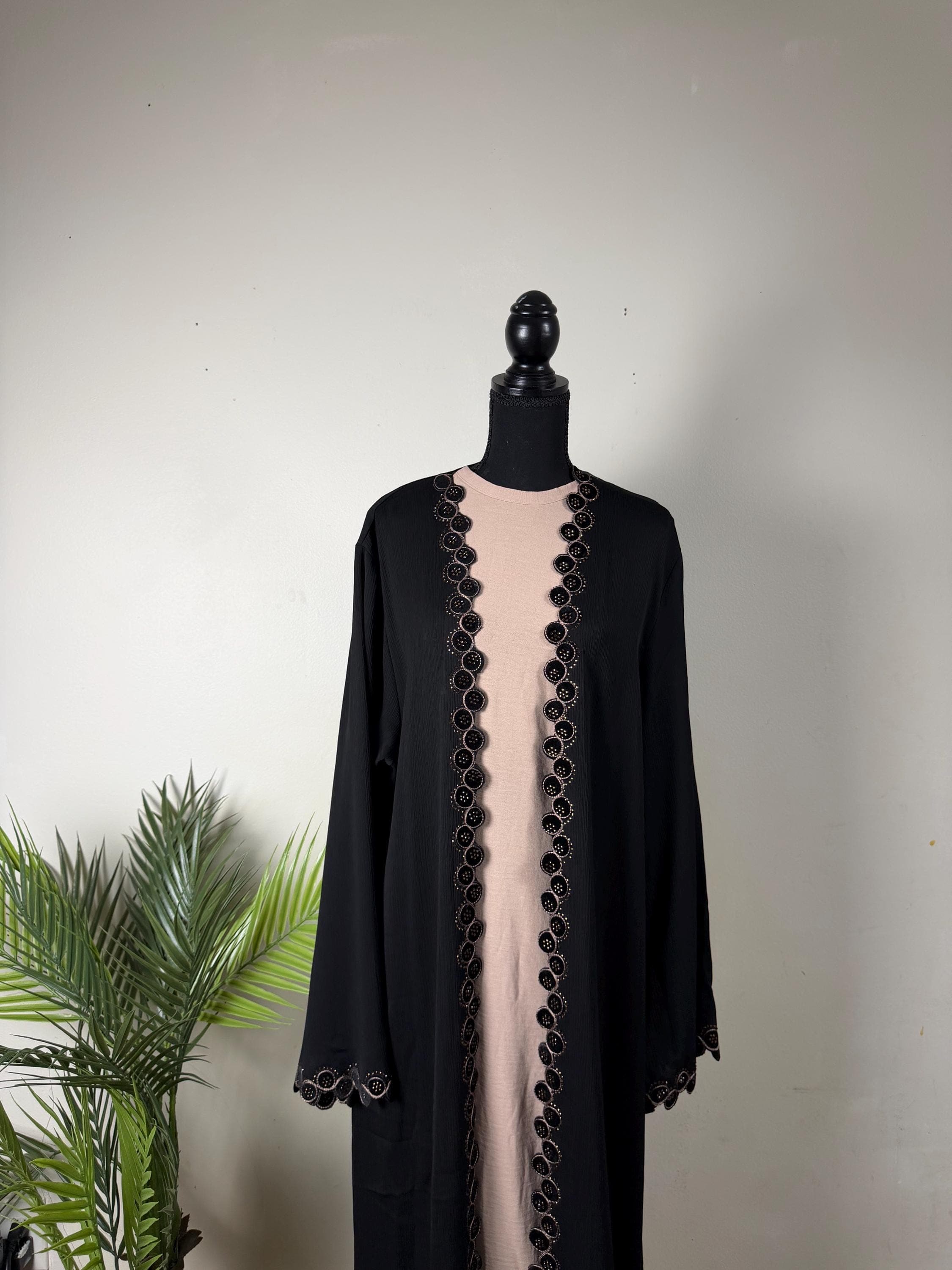 Noor Beige Embellished Abaya | Elegant Dubai Style Open Modest Dress with Hijab