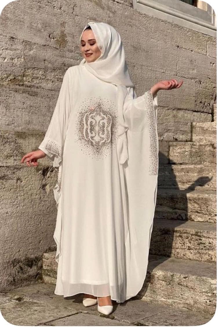 Embellished Chiffon Abaya Set with Inner Slip – Modest Maxi Dress for Occasions